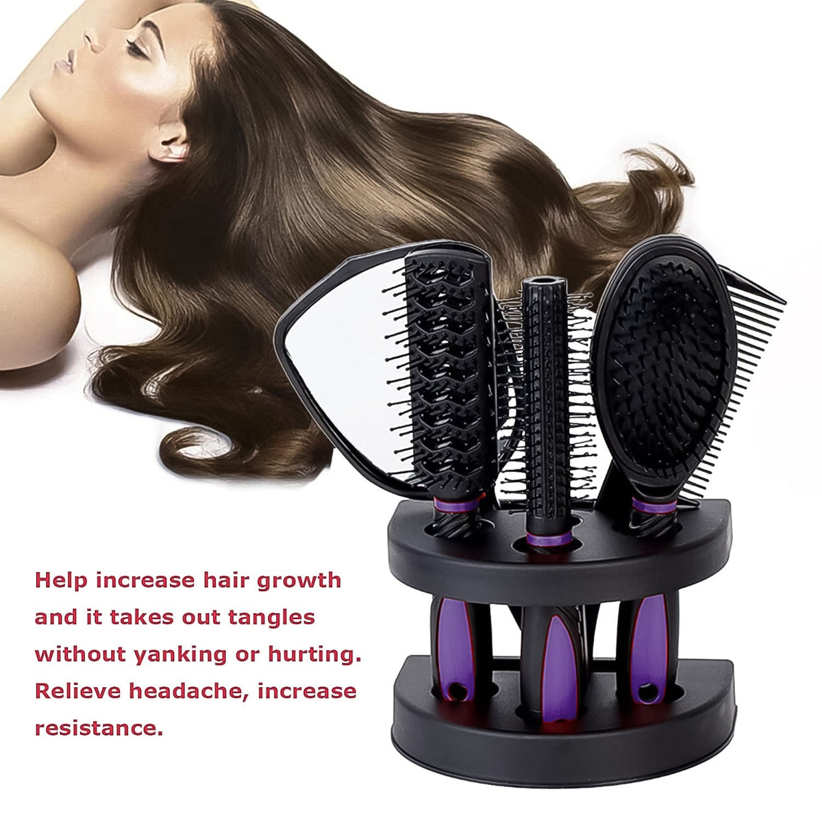 Hair Combs Mirror Set Professional Salon Hair Cutting Brushes Sets (5 Pc With Stand) - Springkart 