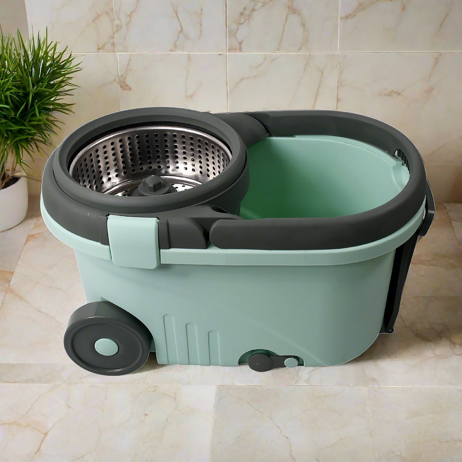 Ganesh Quick Spin Mop Steel Spin, Bucket Floor Cleaning, Easy Wheels & Big Bucket, Floor Cleaning Mop With Bucket, 2 Micro fiber head / Refill - Springkart 