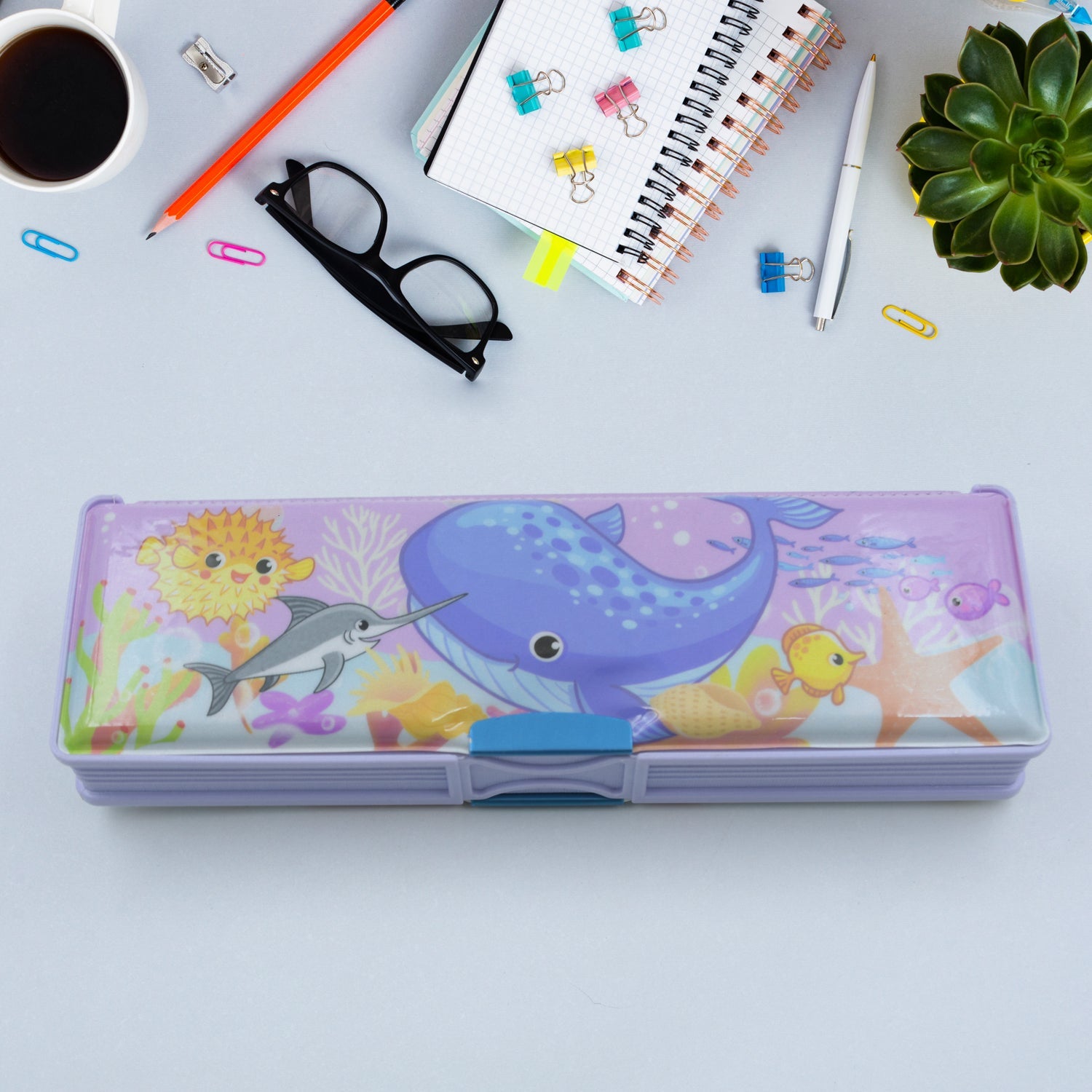 Multipurpose Compass Box, Plastic Double Deck Pencil Case with 2 Compartments, Supplies Utility Box Storage Organizer, Pencil Box for School, Cartoon Printed Pencil Case for Kids, Birthday Gift for Girls & Boys - Springkart 