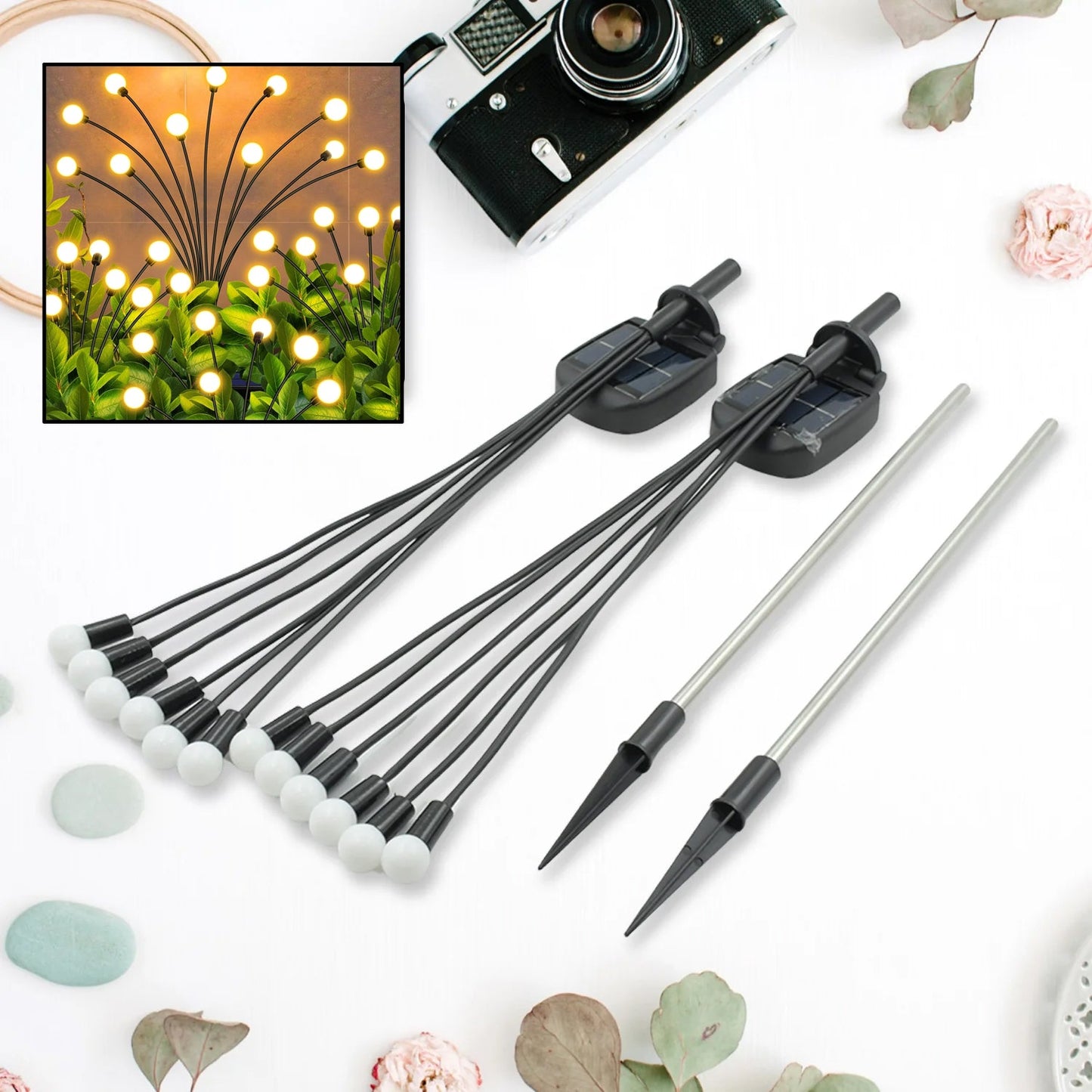 Solar Garden Lights, Solar - Powered Firefly Lamp, New Upgraded Solar Firefly Lights Outdoor Waterproof, Solar Outdoor Decorative Lights for Yard Gardening Patio Backyard Pathway Décor (2 PCS Set 12 LED (Warm Light)) - Springkart 