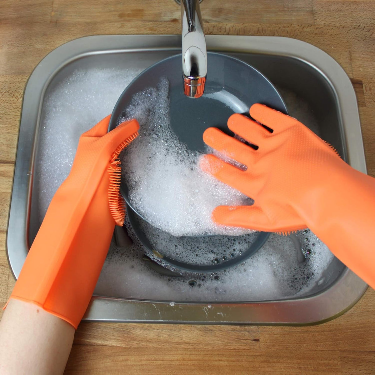 Gloves Magic Silicone Dish Washing Gloves With thumb knife finger protecor gears cutting vegetable (1 Pair) - Springkart 