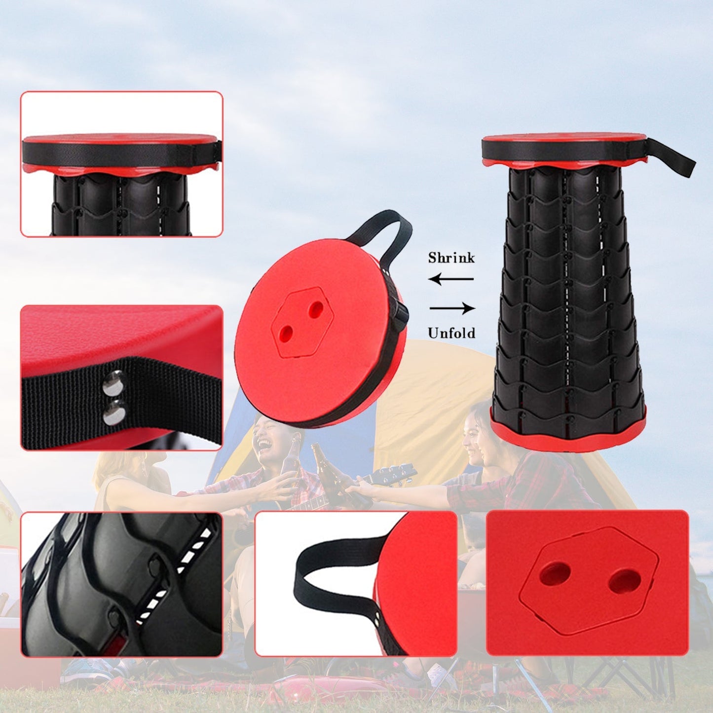 Foldable Retractable Height Adjusting Stool Space Saving Telescopic Stool for Fishing Hiking Stool for Adults and Kids. - Springkart 
