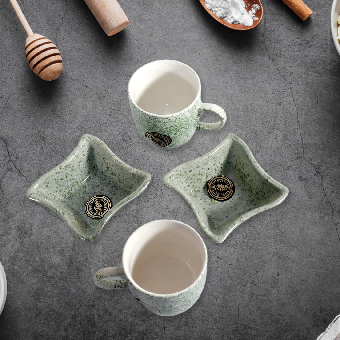 Ceramic Tea / cups / Mug Set Including Snacks / Serving Bowl Milk Cup, Coffee Cup, Tea Cup, Breakfast Cup, Drinking Mug or Outdoor for Household, Gift for Birthday, Wedding Party (4 Pcs set) - Springkart 