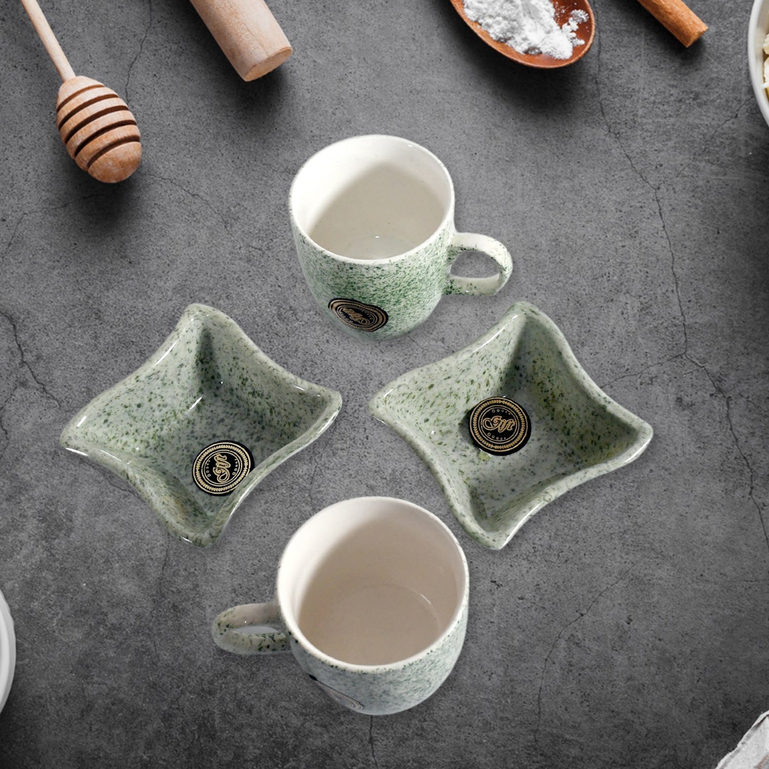 Ceramic Tea / cups / Mug Set Including Snacks / Serving Bowl Milk Cup, Coffee Cup, Tea Cup, Breakfast Cup, Drinking Mug or Outdoor for Household, Gift for Birthday, Wedding Party (4 Pcs set) - Springkart 