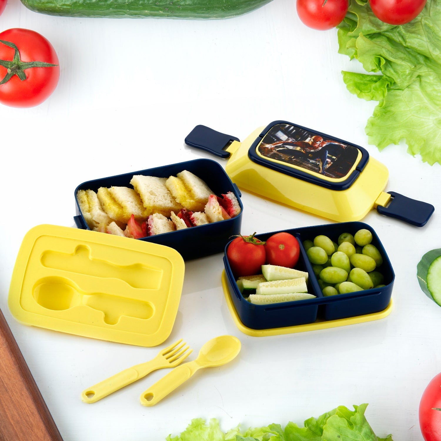 5621 Double Layer Lunch Box Stylish Lid Lunch Box With Fork & Spoon Lunch Box For Children School Lunch Box  - Springkart 