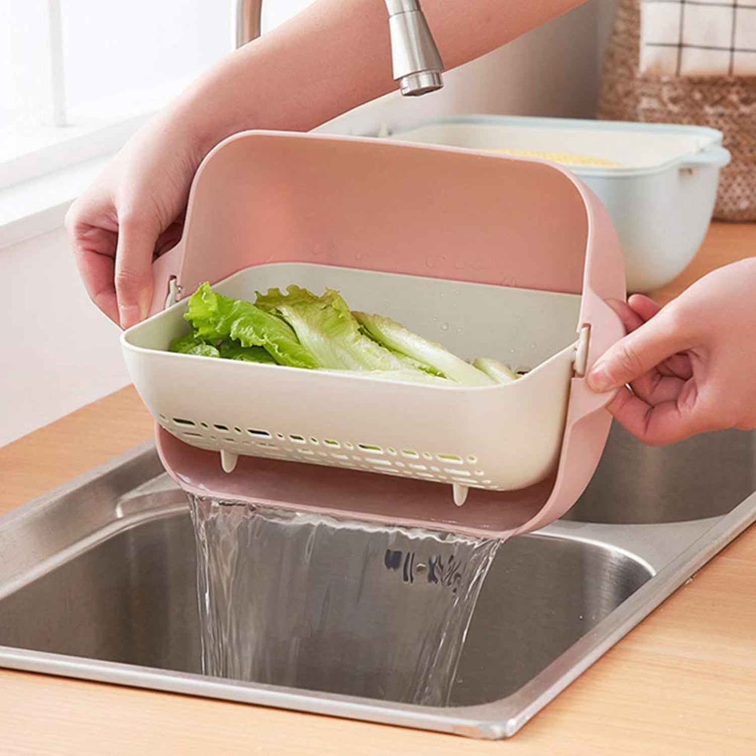 Multifunctional BPA Free Double Layered Plastic Rotatable Strainer Basket (Multicolor) - Springkart 