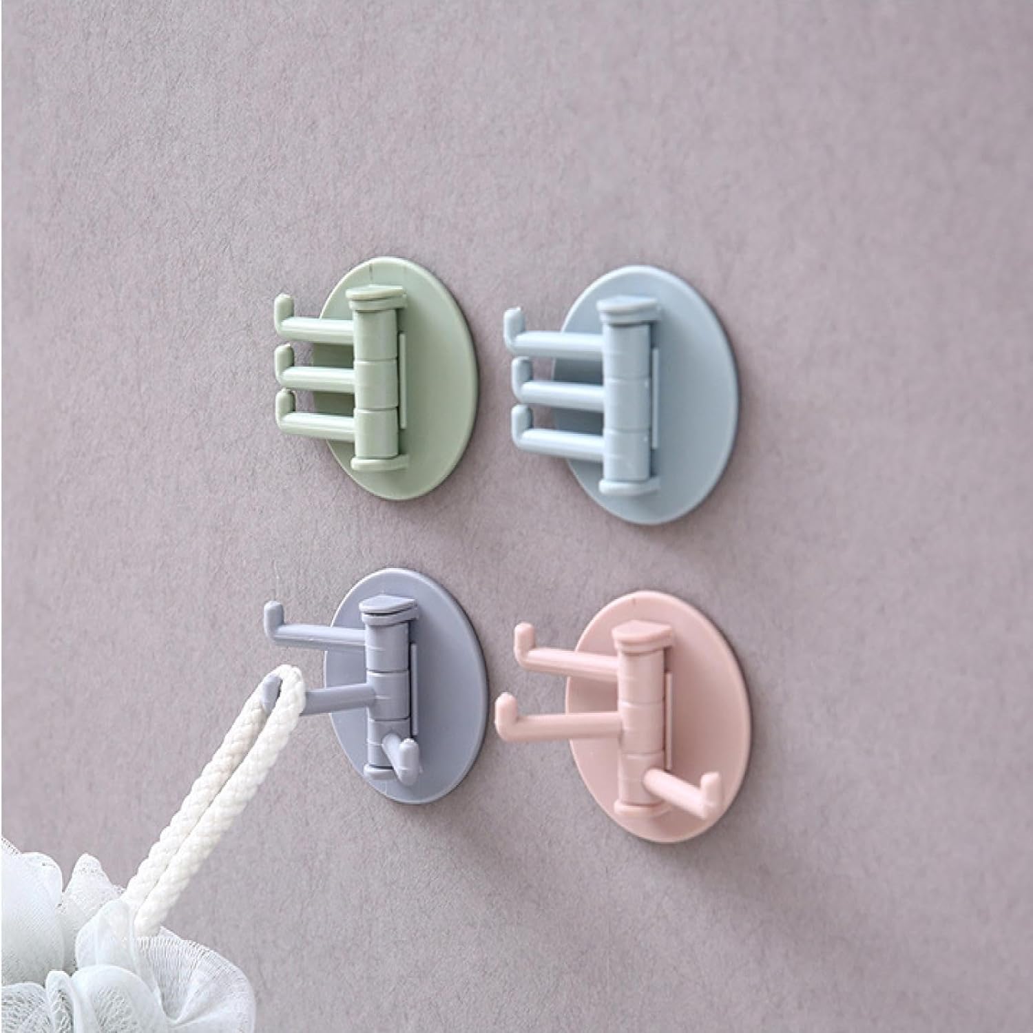 Sticky Hook Household Strong Punch-Free Hook, 180°Foldable Multi-Function Rotatable Hook with 3 Hooks, Suitable for Bathroom, Office (1 Pc) - Springkart 