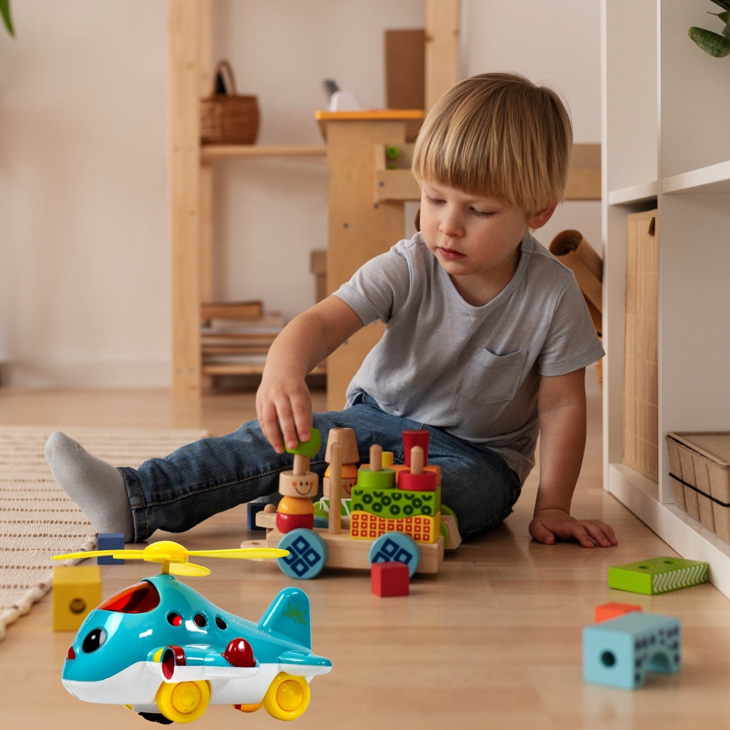 Helicopter Airplane Musical Toy - Electronic Moving Plane with Lights, for 6-18 Months, Encourages Crawling - Springkart 