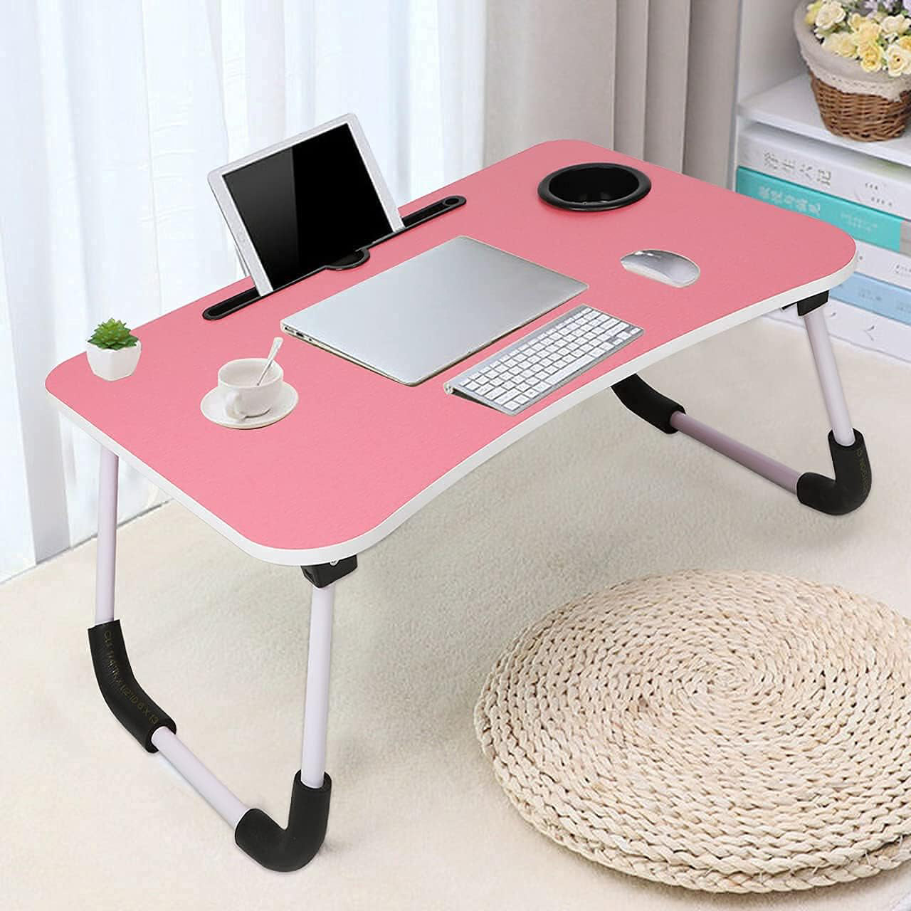 Multi-Purpose Laptop Desk for Study and Reading with Foldable Non-Slip Legs Reading Table Tray , Laptop Table ,Laptop Stands, Laptop Desk, Foldable Study Laptop Table ( PINK ) - Springkart 
