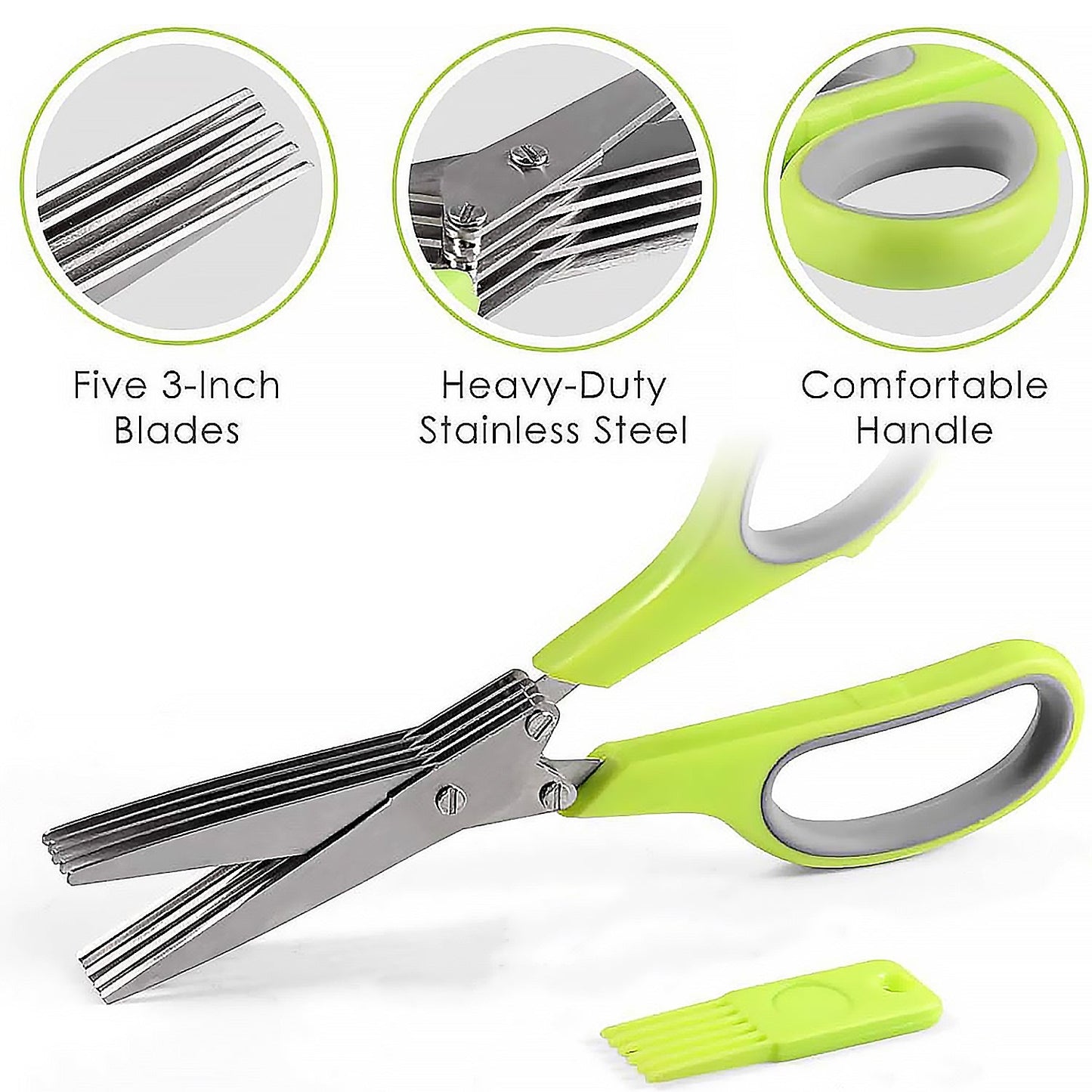 Herb Cutter Scissors 5 Blade Scissors Kitchen Multipurpose Cutting Shear with 5 Stainless Steel Blades & Safety Cover & Cleaning Comb Cilantro Scissors Sharp Shredding Shears Herb Scissors Set - Springkart 