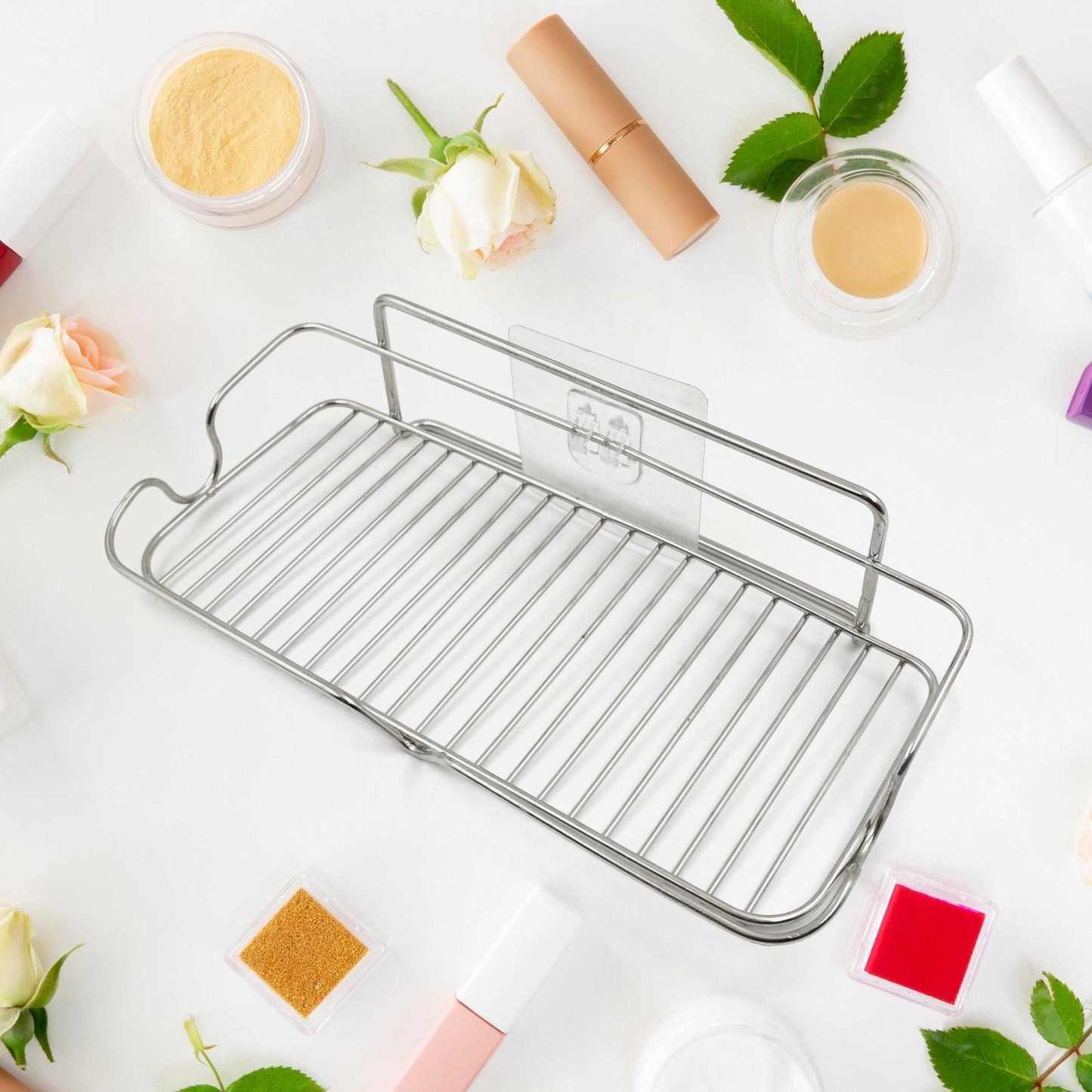 Stainless Steel Kitchen Bathroom Shower Shelf Storage Suction Basket Rack (1 Pc) - Springkart 