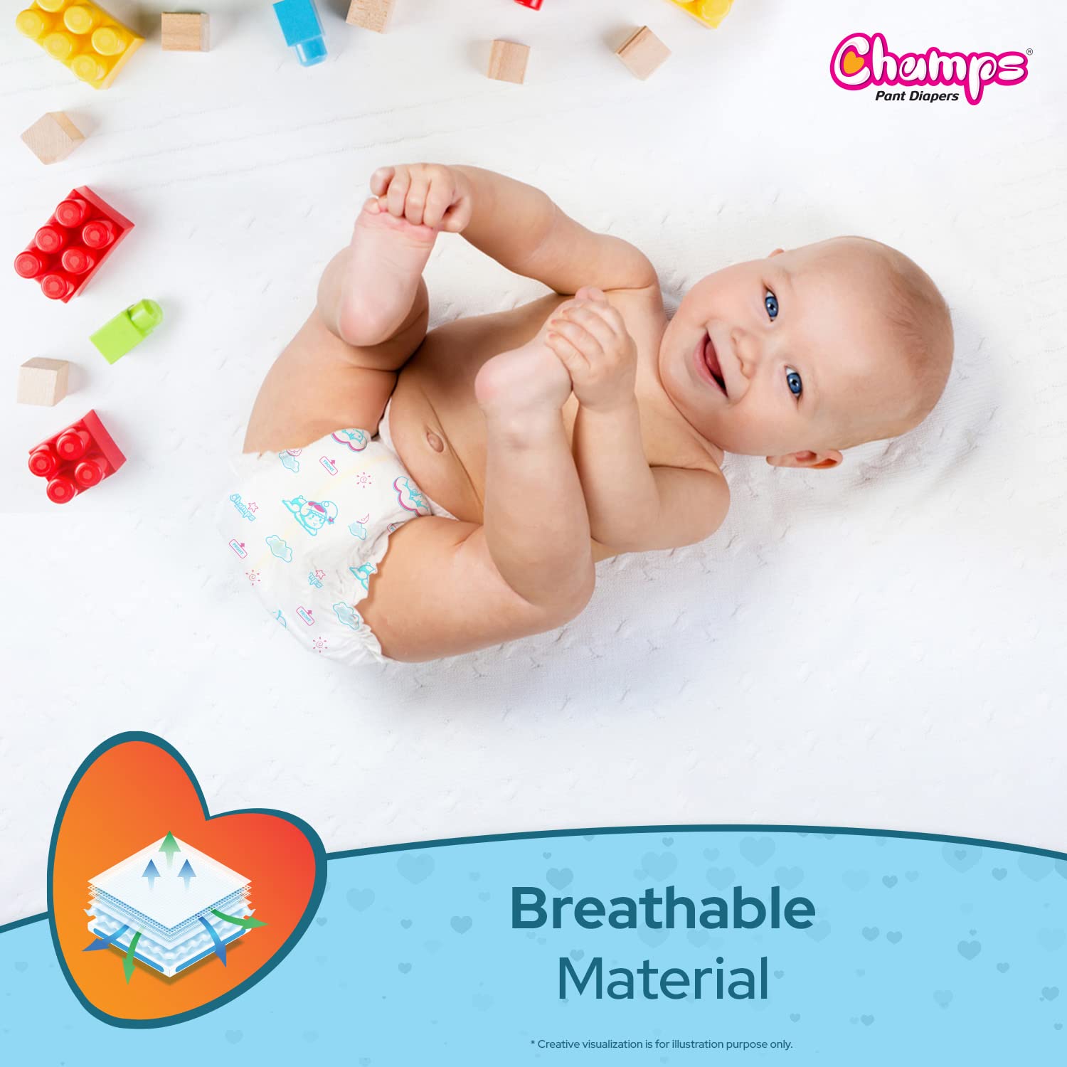 Champs Soft and Dry Baby Diaper Pants 74 Pcs (Medium Size M74) - Springkart 