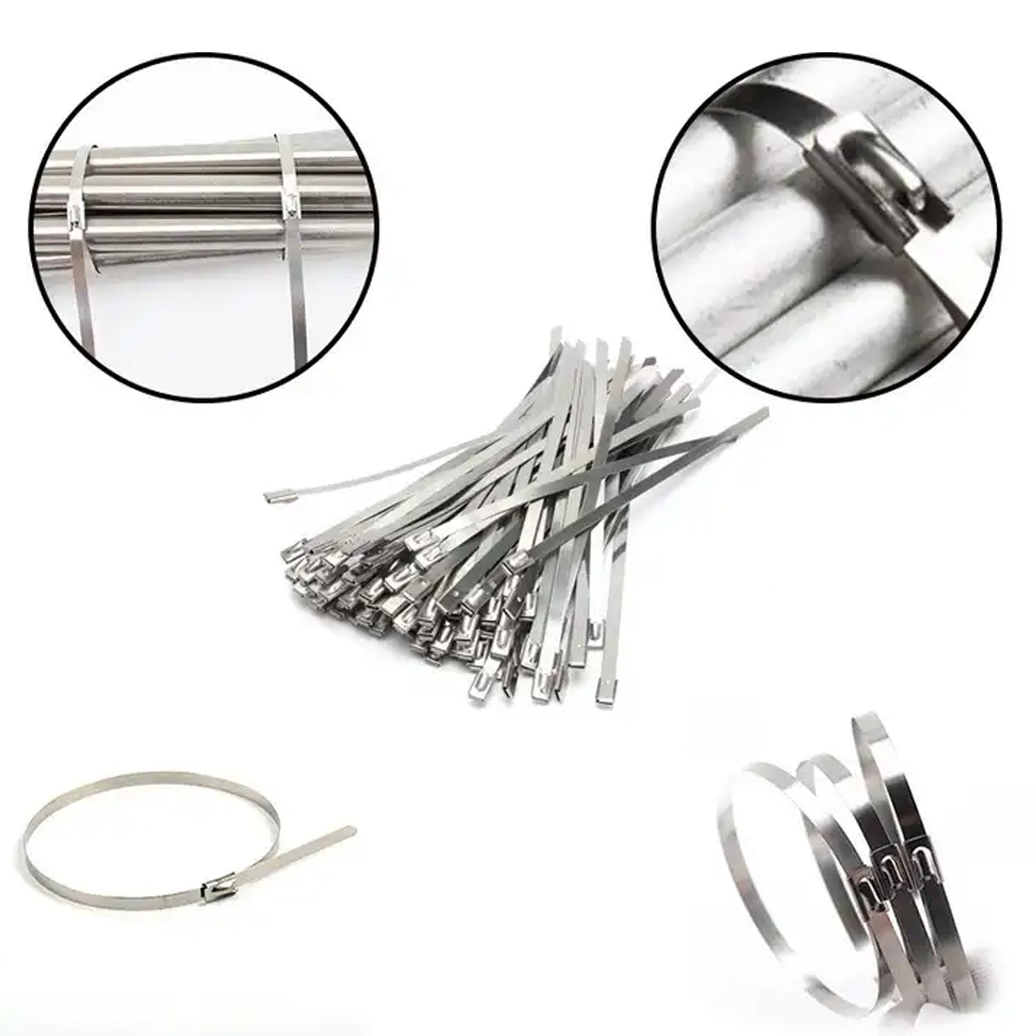 Stainless Steel Cable TIE Used for Solar, Industrial and Home Improvement Multipurpose HIGH Strength, Self-Locking Zip Ties, Multi-purpose Tie, Portable Rustproof 100Pcs Wide Application Zip Tie Set for Building (4.6x100MM / 100 pcs Set) - Springkart 