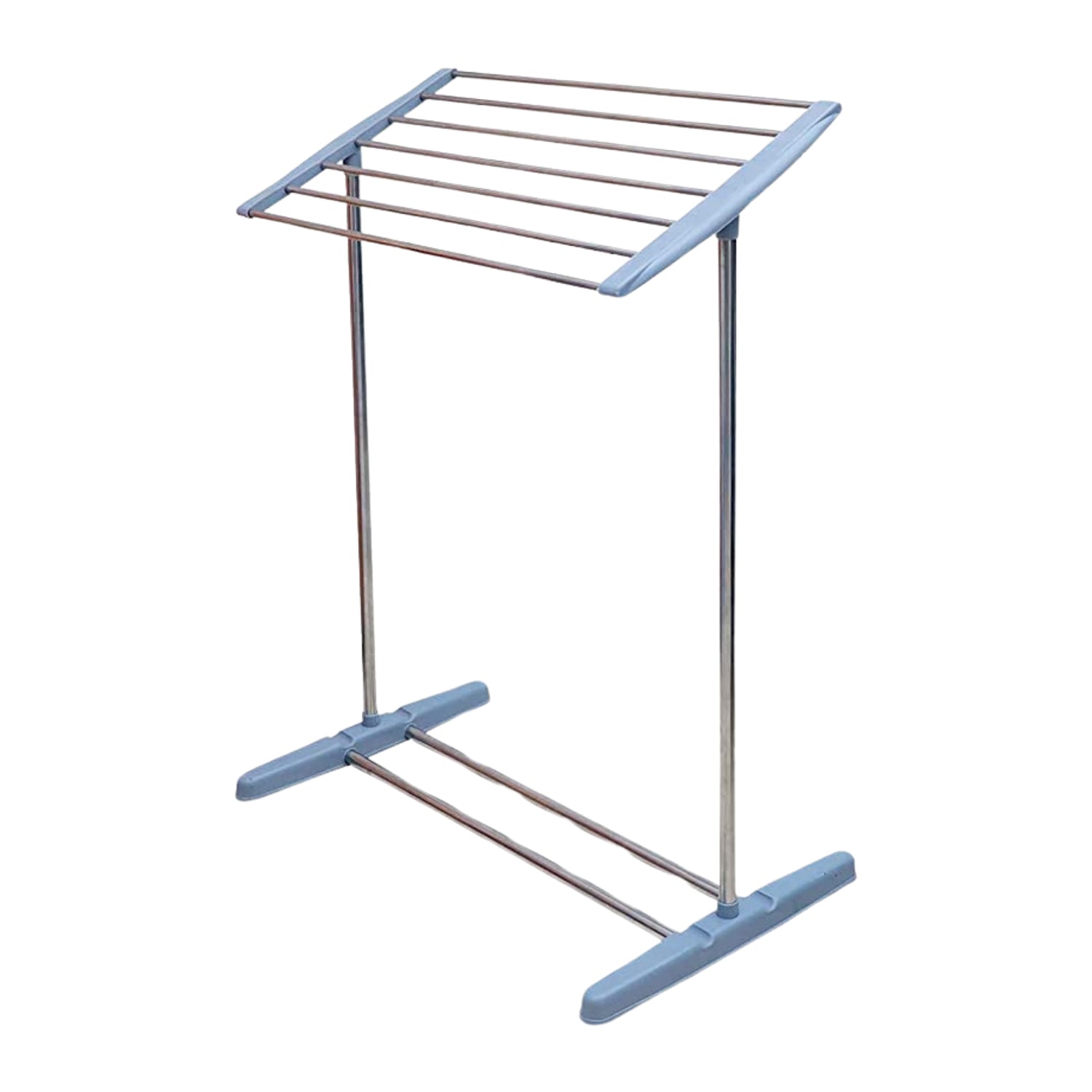 Multi-Functional Single Tier Mobile Towel Foldable Rack for Cloth and Towel / Stainless Steel and Plastic Made Mobile Towel and Cloth Rack Holder Indoor / Outdoor Standing Movable Cloth Dryer Rack, Balcony Cloth Drying Stand - Springkart 
