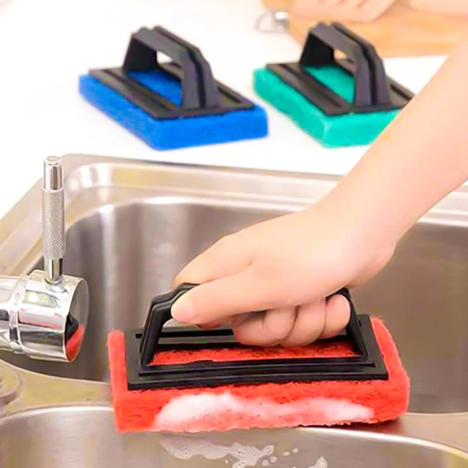 Handle Scrubber Brush widely used by all types of peoples for washing utensils and stuffs in all kinds of bathroom and kitchen places etc. - Springkart 