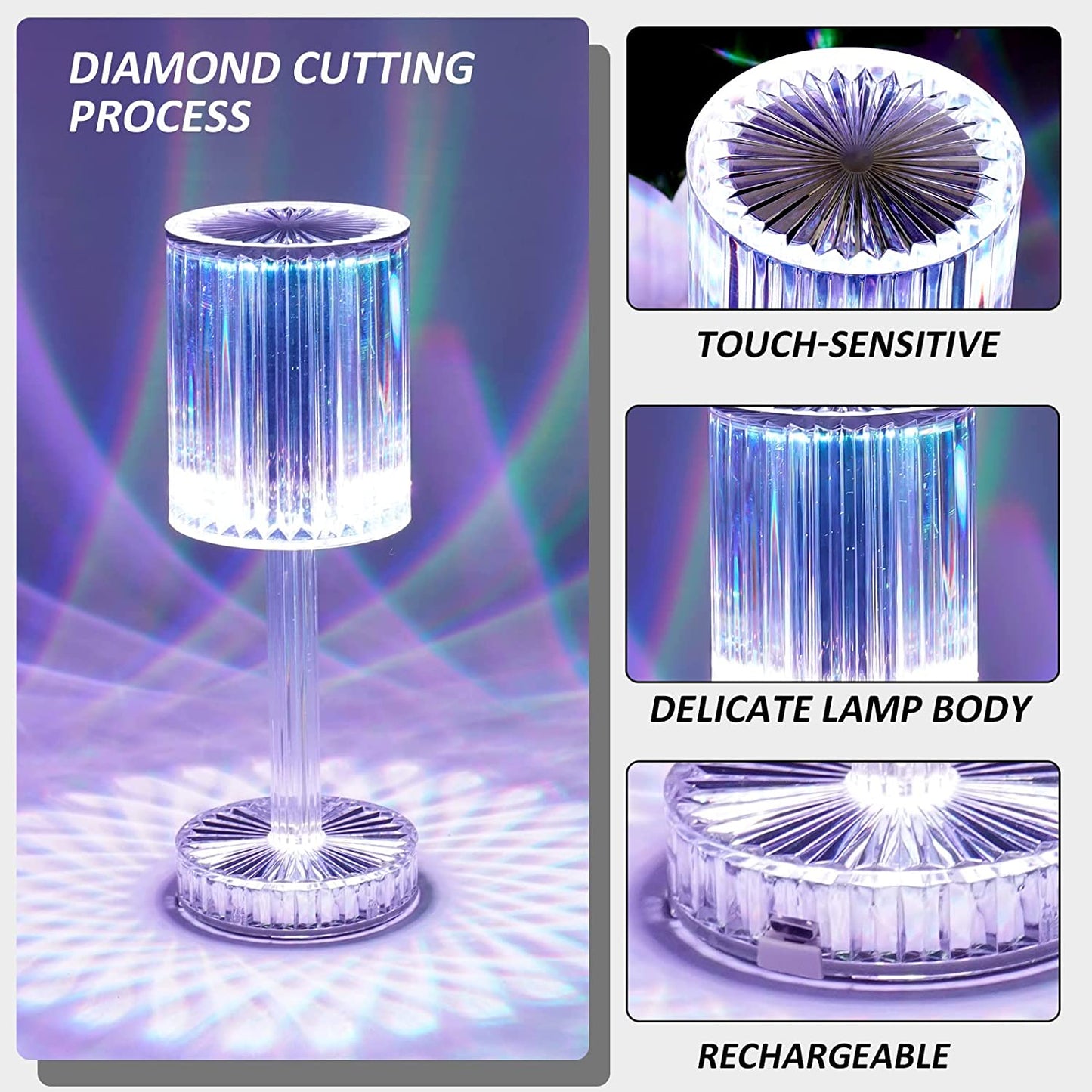 Crystal Table Lamp , Touch Control Atmosphere Nightstand Lamp With USB Charging Line - Springkart 
