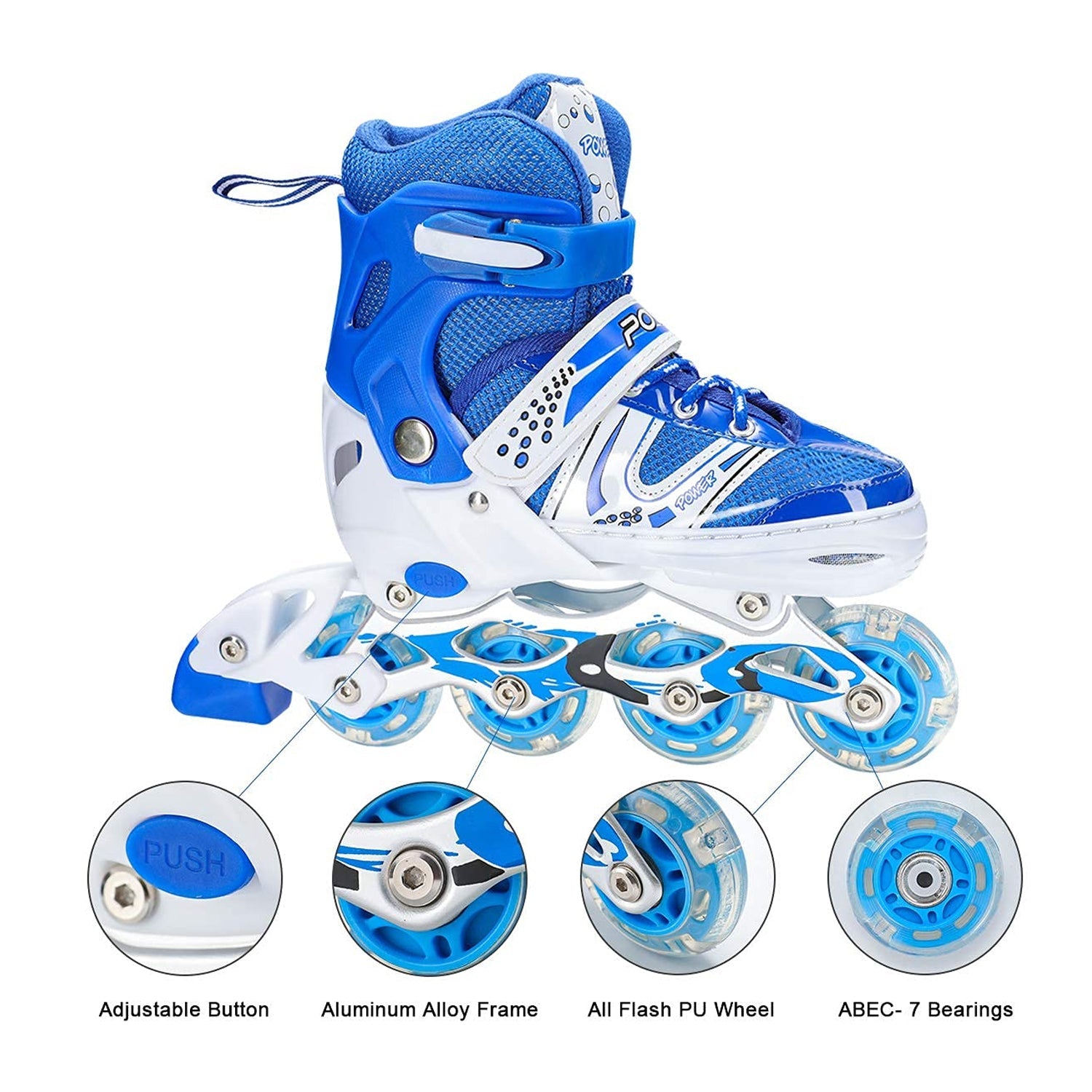 Inline Skates With Led Flashing Light Wheel With Adjustable Length Skate Premium High Quality Skates Pair (Roller Skate , Skating) - Springkart 