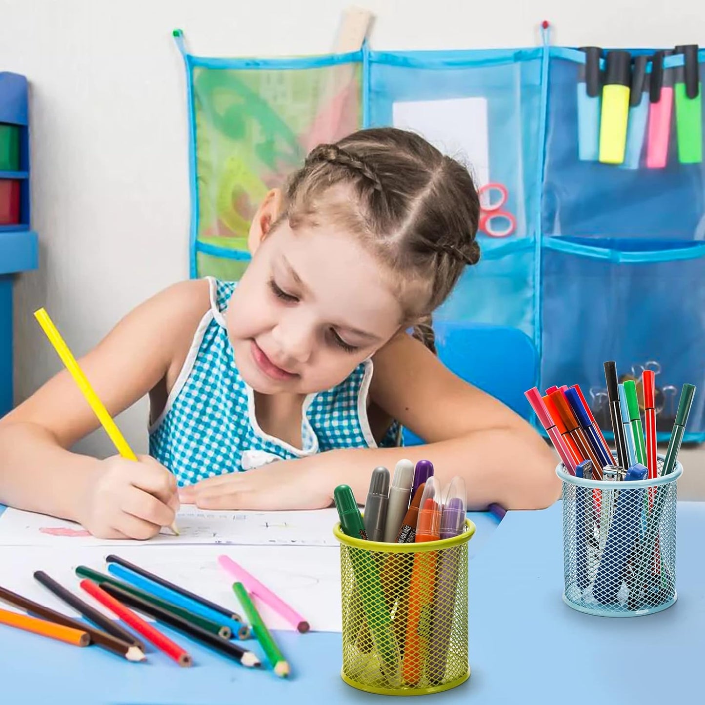 Metal Mesh Pen Holder for Desk (1 Pc): Pen Stand, Pencil Organizer, Stationery Storage - Springkart 