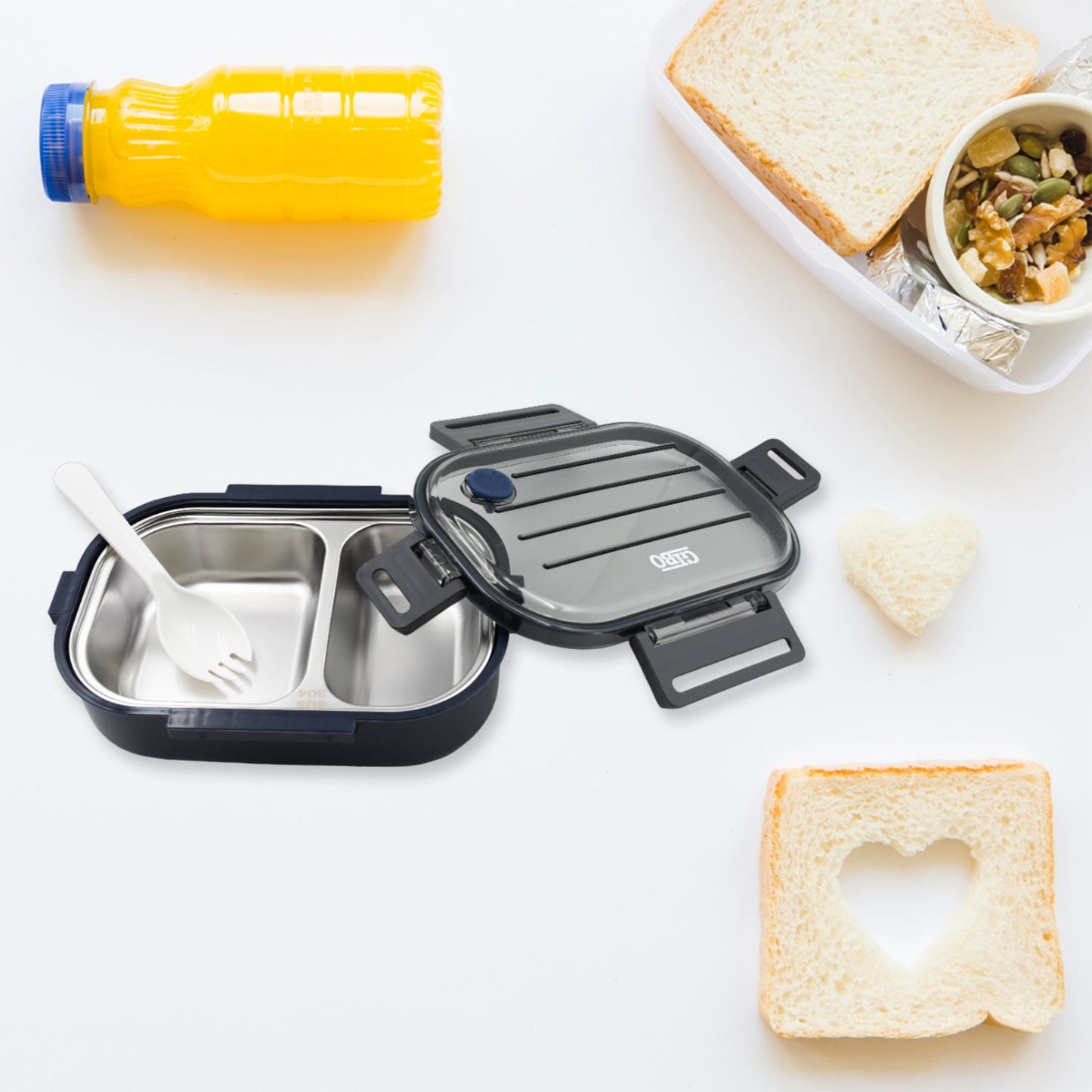 304 Stainless Steel Thermal Lunch Box Leakproof Food Storage Containers, 2-Compartment Lunch Box, Lunch Box for Boys, Girls, Kids, School & Office (500ML) - Springkart 