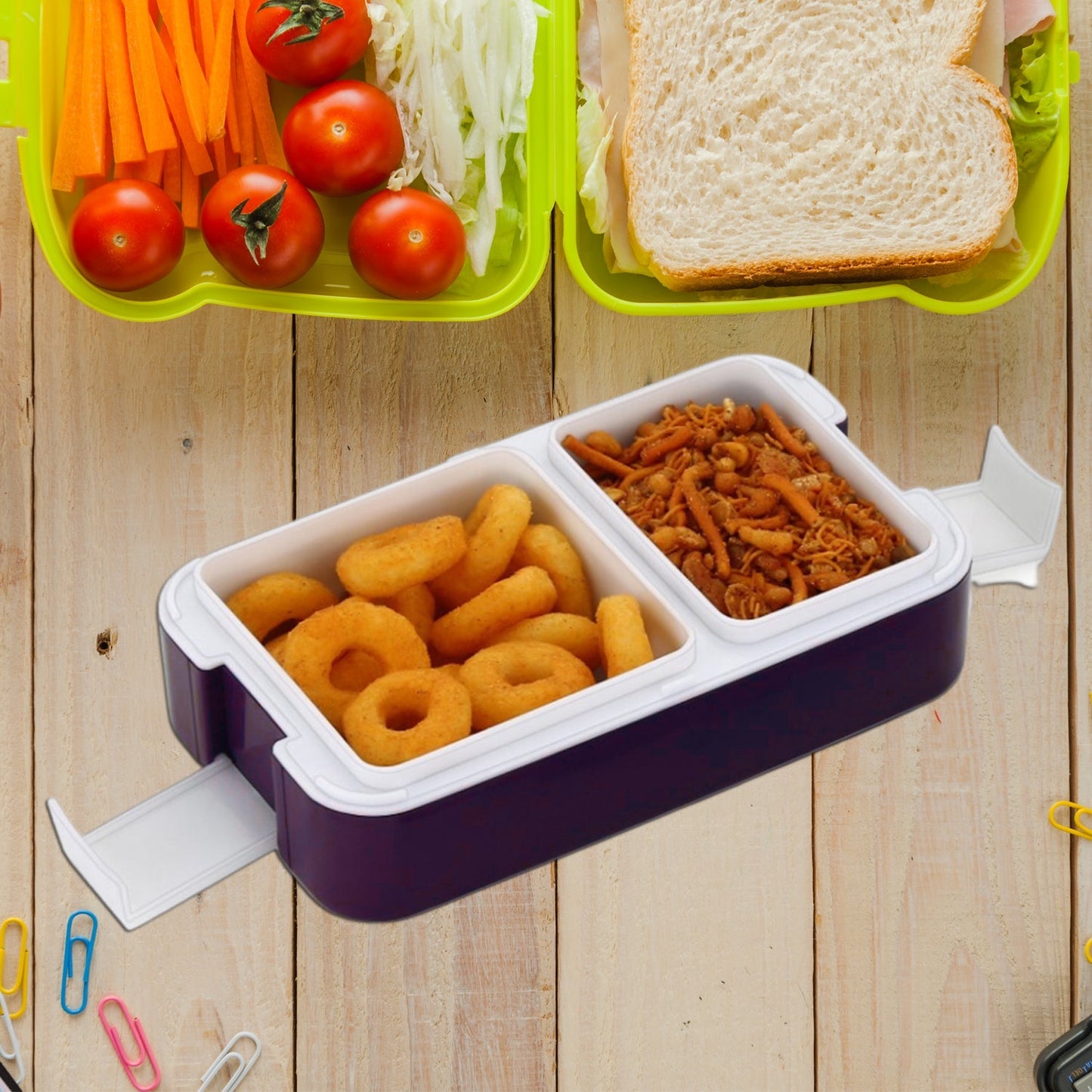 Leak-Proof Airtight Lunch Box with Spoon, 2 Compartments - Springkart 