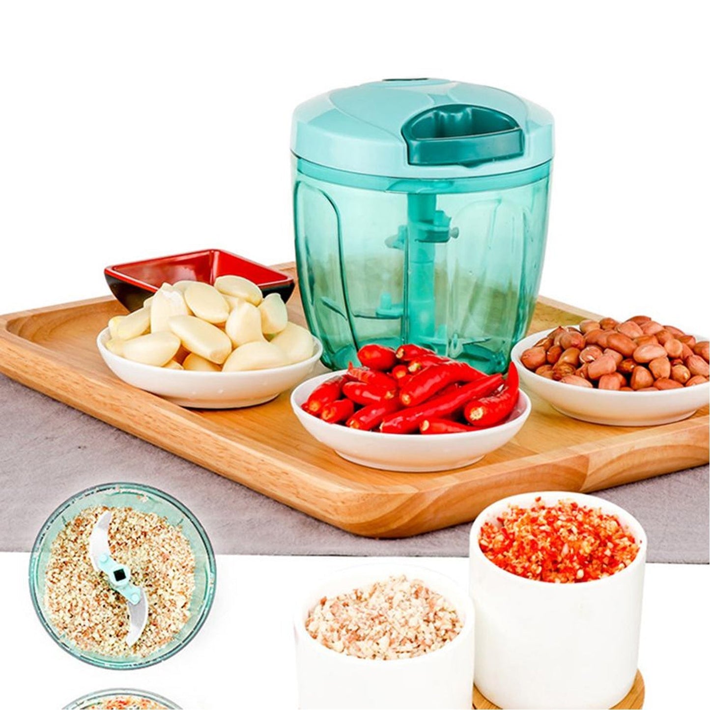 Manual Stainless Steel Compact Extra Sharp Hand Held Vegetable Chopper / Slicer with 5 Blades - Springkart 