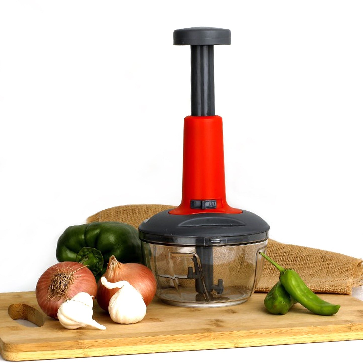 Matte Finish Hand Press Chopper with 3 Blades for Easy Vegetable & Fruit Chopping - Springkart 