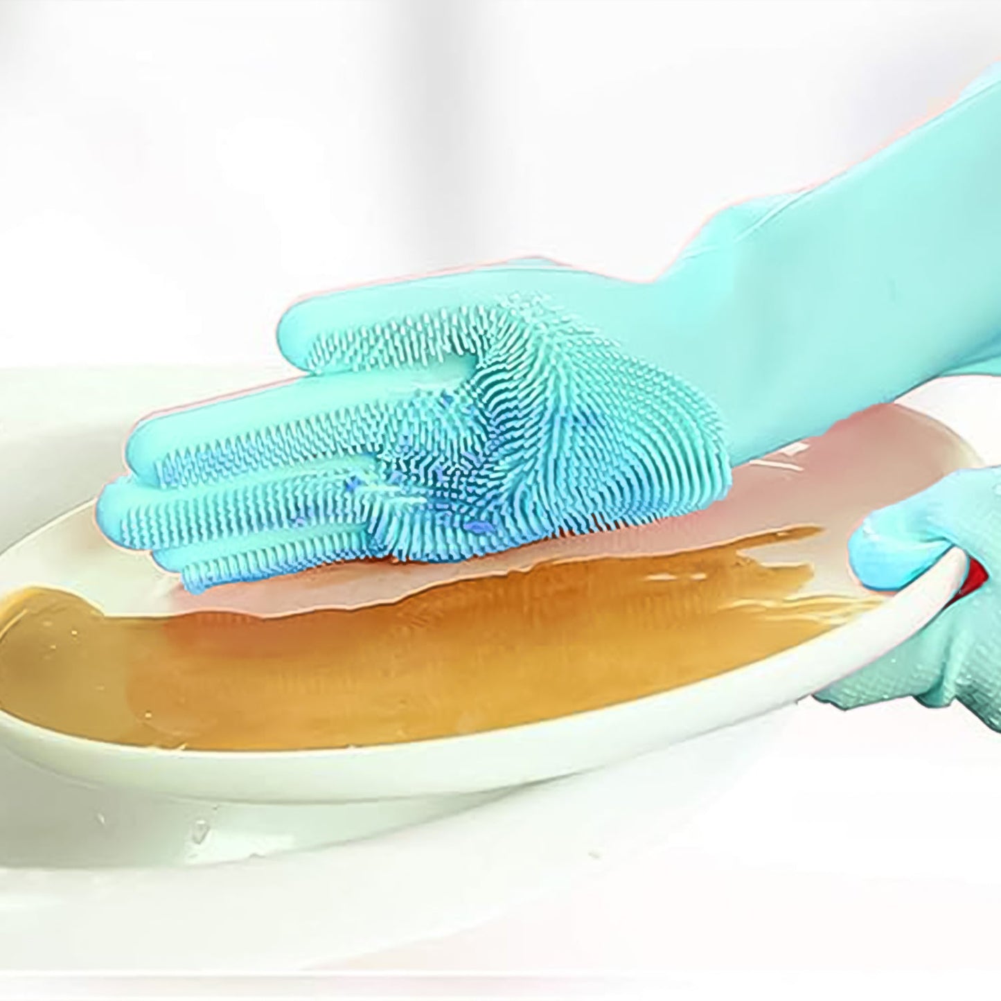 Silicone Kitchen Magic Gloves & Scrubber For Dishwashing & With Brush Cleaning Scrubber - Springkart 