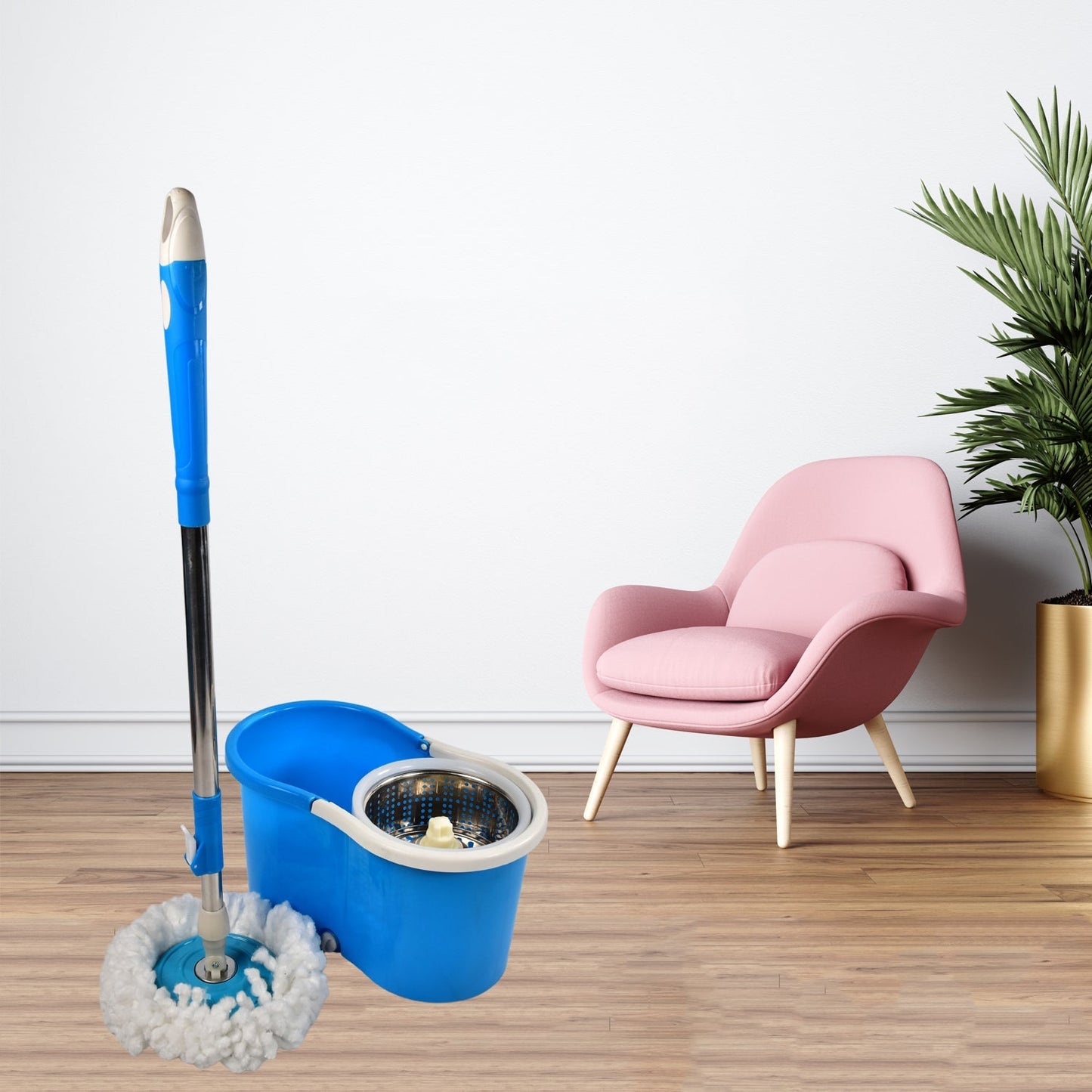 Spin Floor Cleaning Easy Advance Tech Bucket Mop and Rotating Steel Pole Head with 2 Microfiber Refill Heads for Household Floor Cleaning (MOQ :- 25pc) - Springkart 