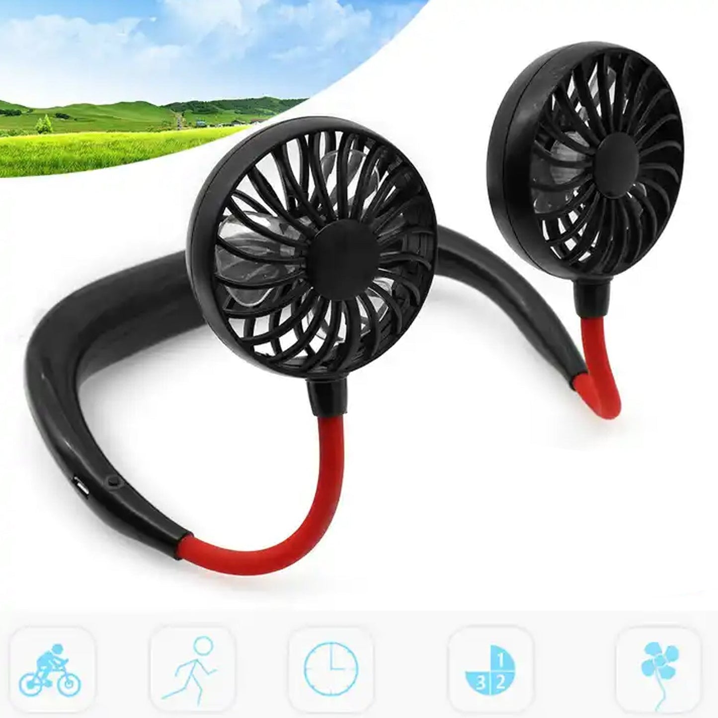 Wearable mini fan with USB rechargeable battery