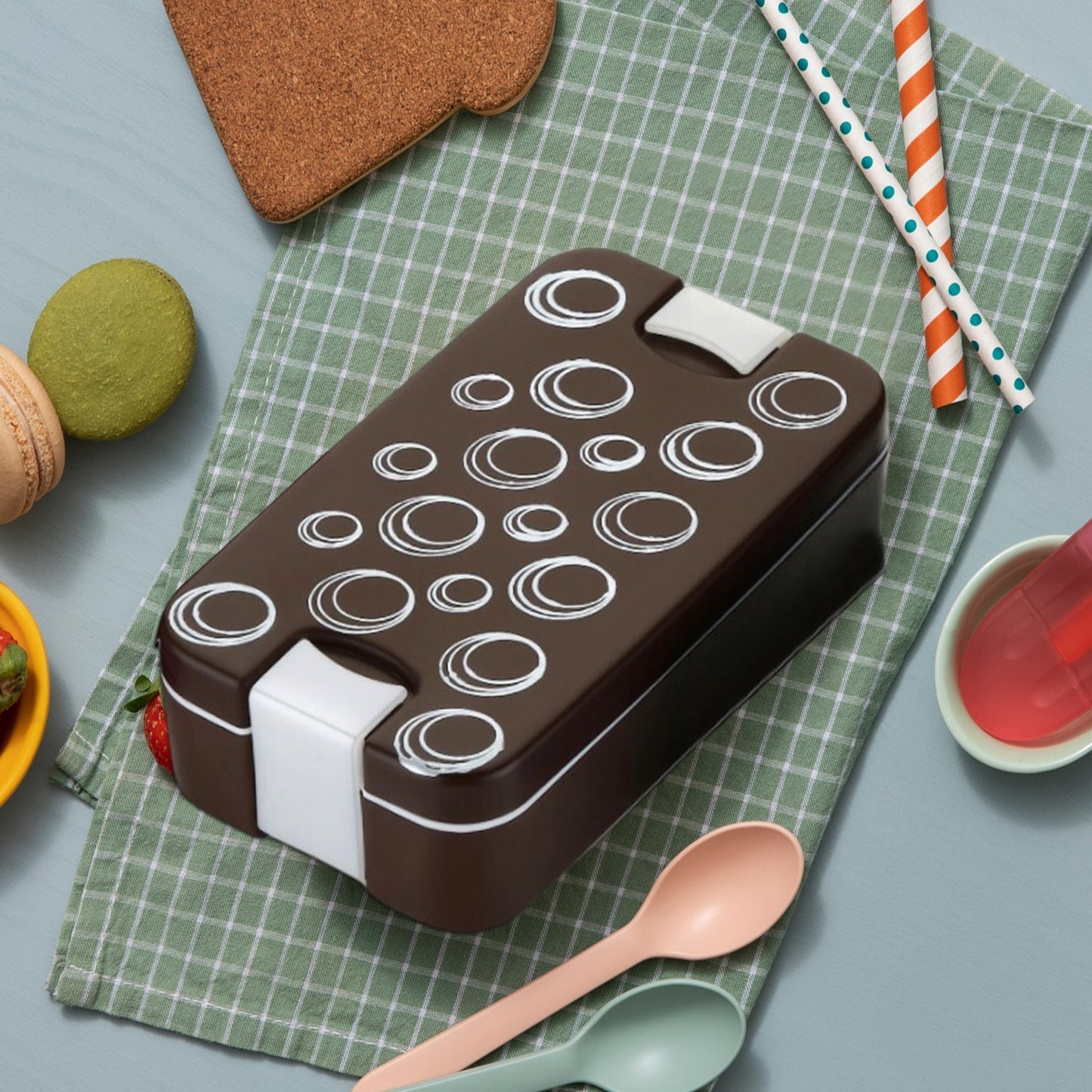 Airtight Lunch Box - 2 Compartment, Leak-Proof, Food-Grade Material, Modern Compact Design with Spoon - Springkart 