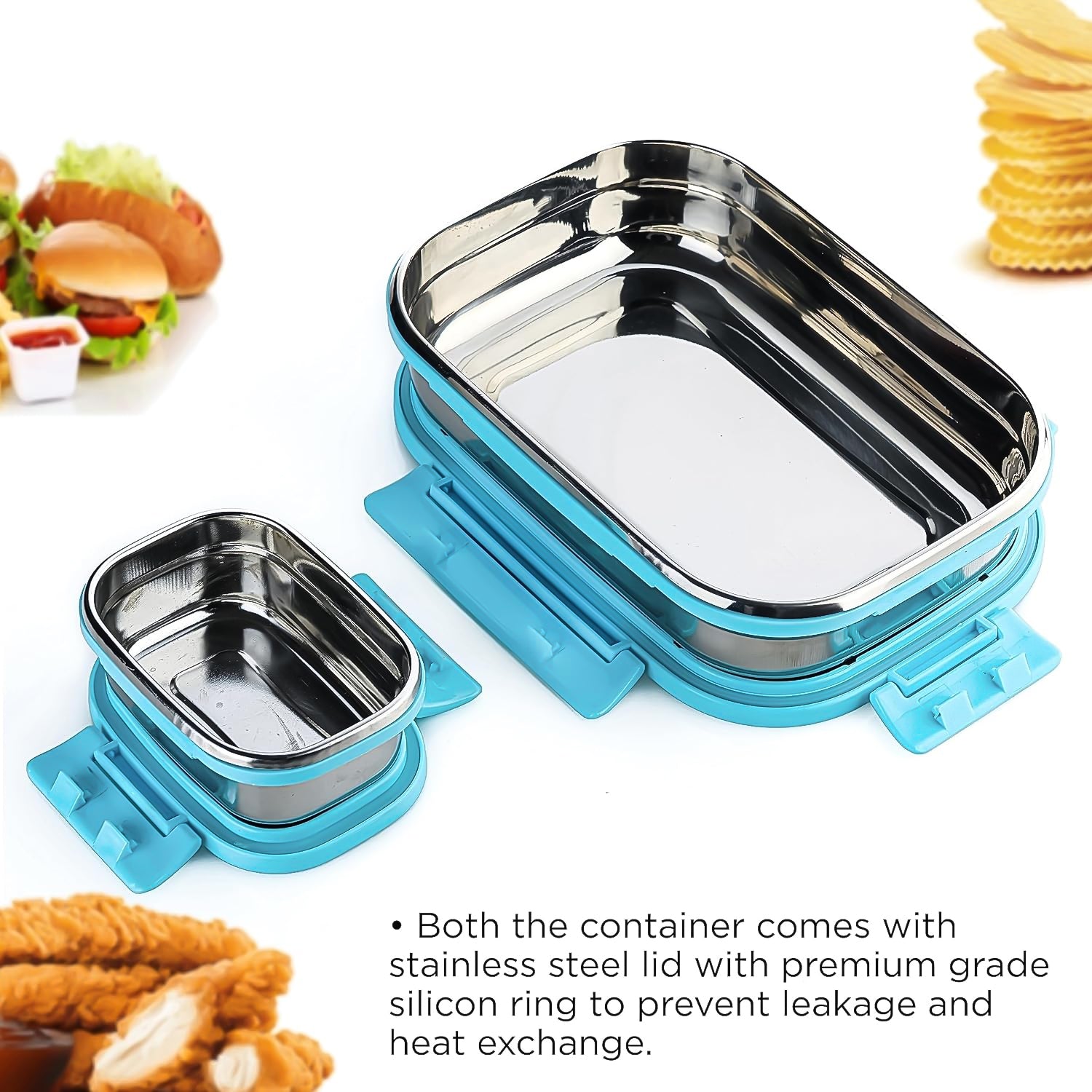 Premium Stainless Steel Lunch Box for Kid, 2 Containers Lunch Box, Perfect Size Meal Lunch Box Set for Office, School and Travelling Tiffin Box  (1000 ML+ 200 ML Approx) - Springkart 