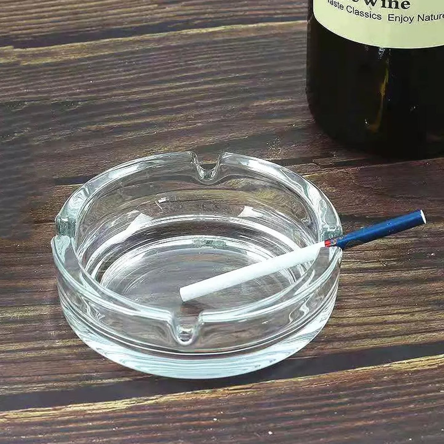 Glass Classic Crystal Quality Cigar Cigarette Ashtray Round Tabletop for Home Office Indoor Outdoor Home Decor - Springkart 