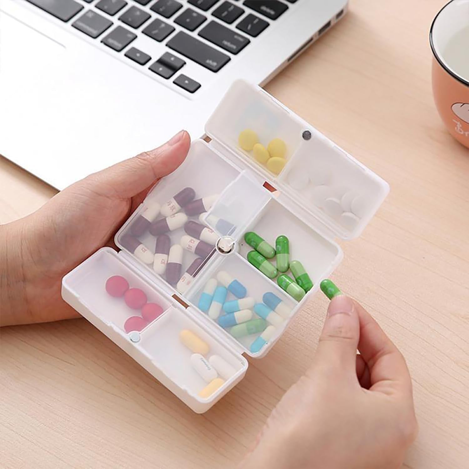 Magnetic Pill Organizer, 7 Compartments Portable Pill Case Travel Pill Organizer, Folding Design Pill Box for Purse Pocket to Hold Vitamins, Cod Liver Oil, Supplements, Medicine Box (1 Pc) - Springkart 