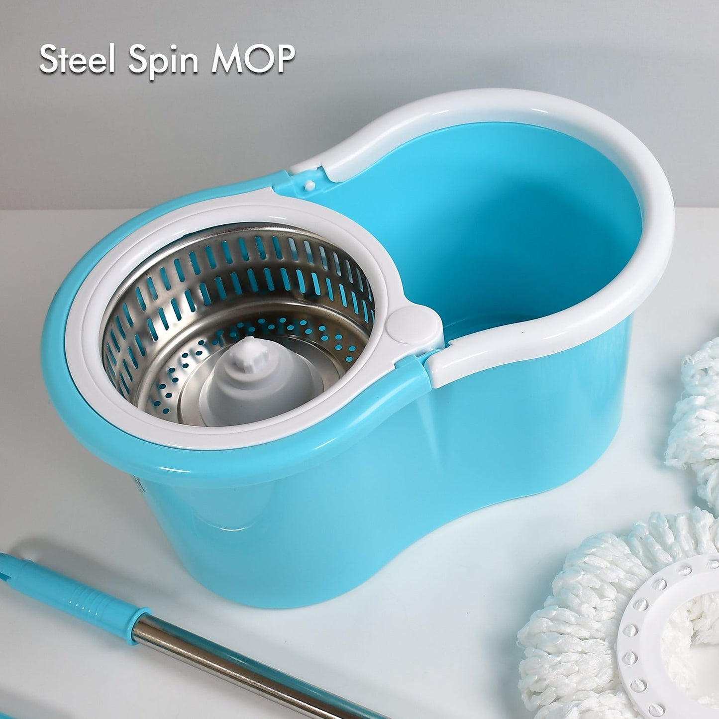 RAPID STEEL SPINNER BUCKET MOP 360 DEGREE SELF SPIN WRINGING WITH 2 ABSORBERS FOR HOME AND OFFICE FLOOR CLEANING MOPS SET - Springkart 