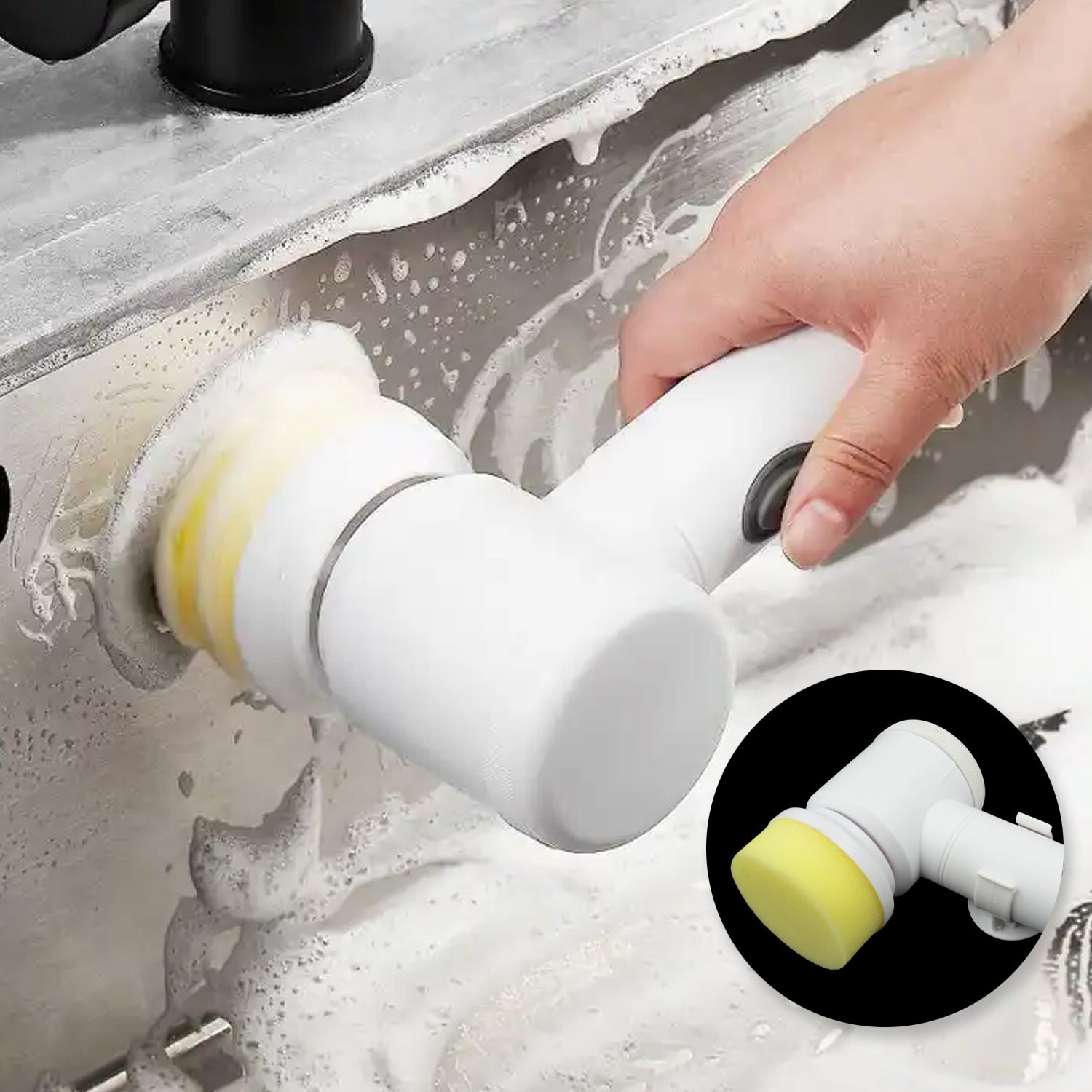 Multifunctional Magic Brush, Portable Electric Cleaning Brush with 2 Replaceable Brush Heads, Handheld Power Spinning Scrub Brush, Shower Cleaner Brush for Kitchen, Sink, Wall, Window, Toilet, Bathroom (5 In 1) - Springkart 