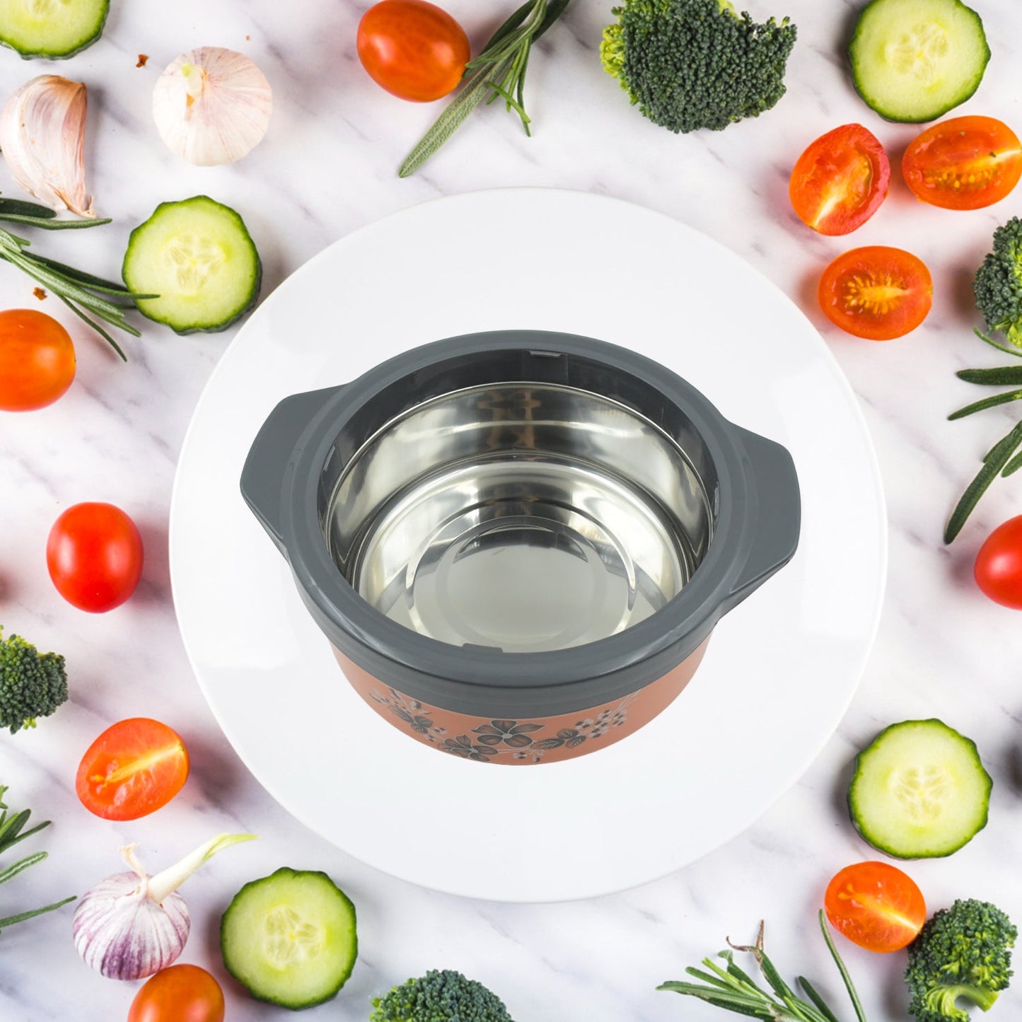 Casserole Box for Food Searving Inner Steel Insulated Casserole Hot Pot Flowers Printed Chapati Box for Roti Kitchen (Approx 2500 ml) - Springkart 