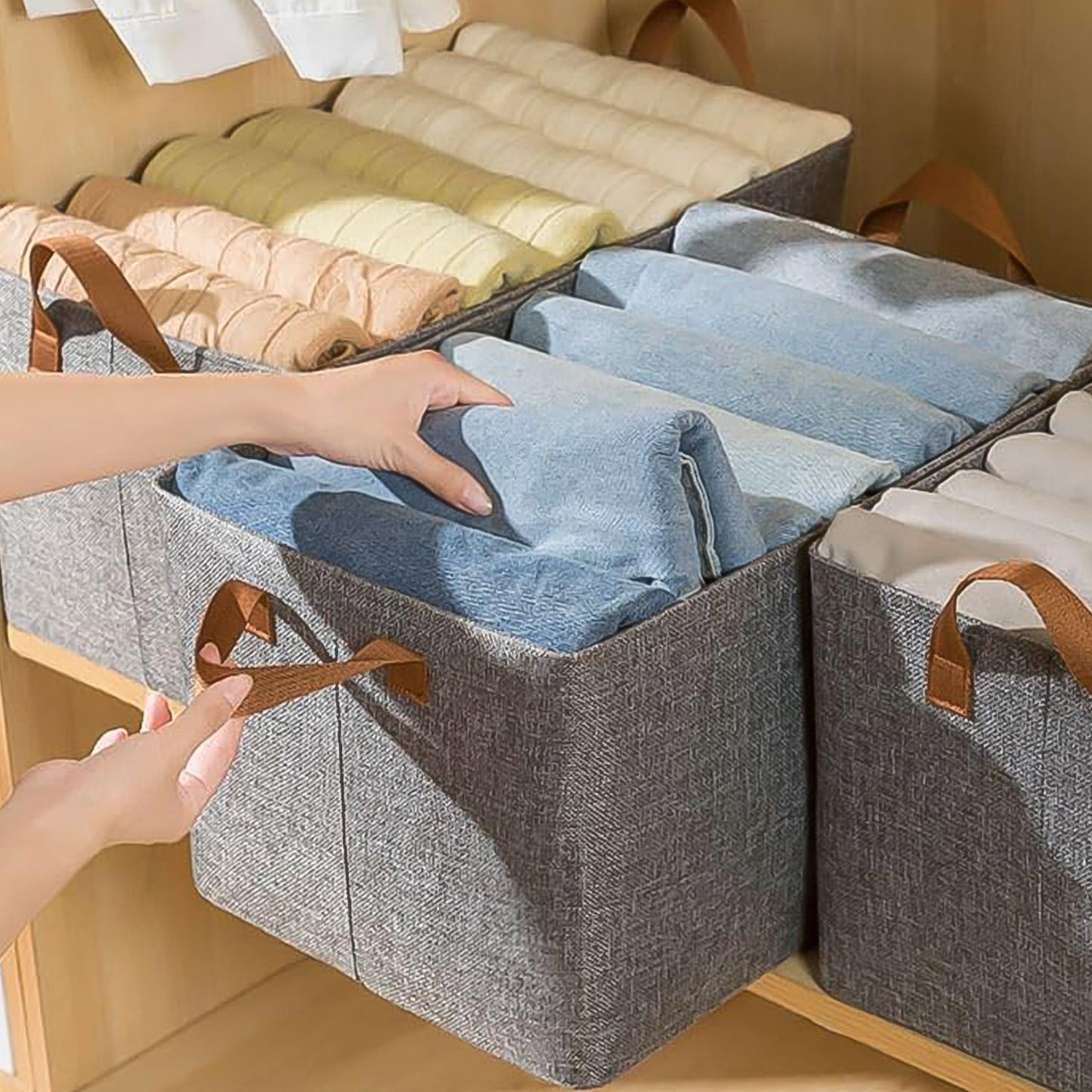 Cloth storage baskets, closet storage bins, Canvas Fabric Storage Basket for shelves, basket organizers for shelf, storage bins for clothes (48×27 Cm) - Springkart 