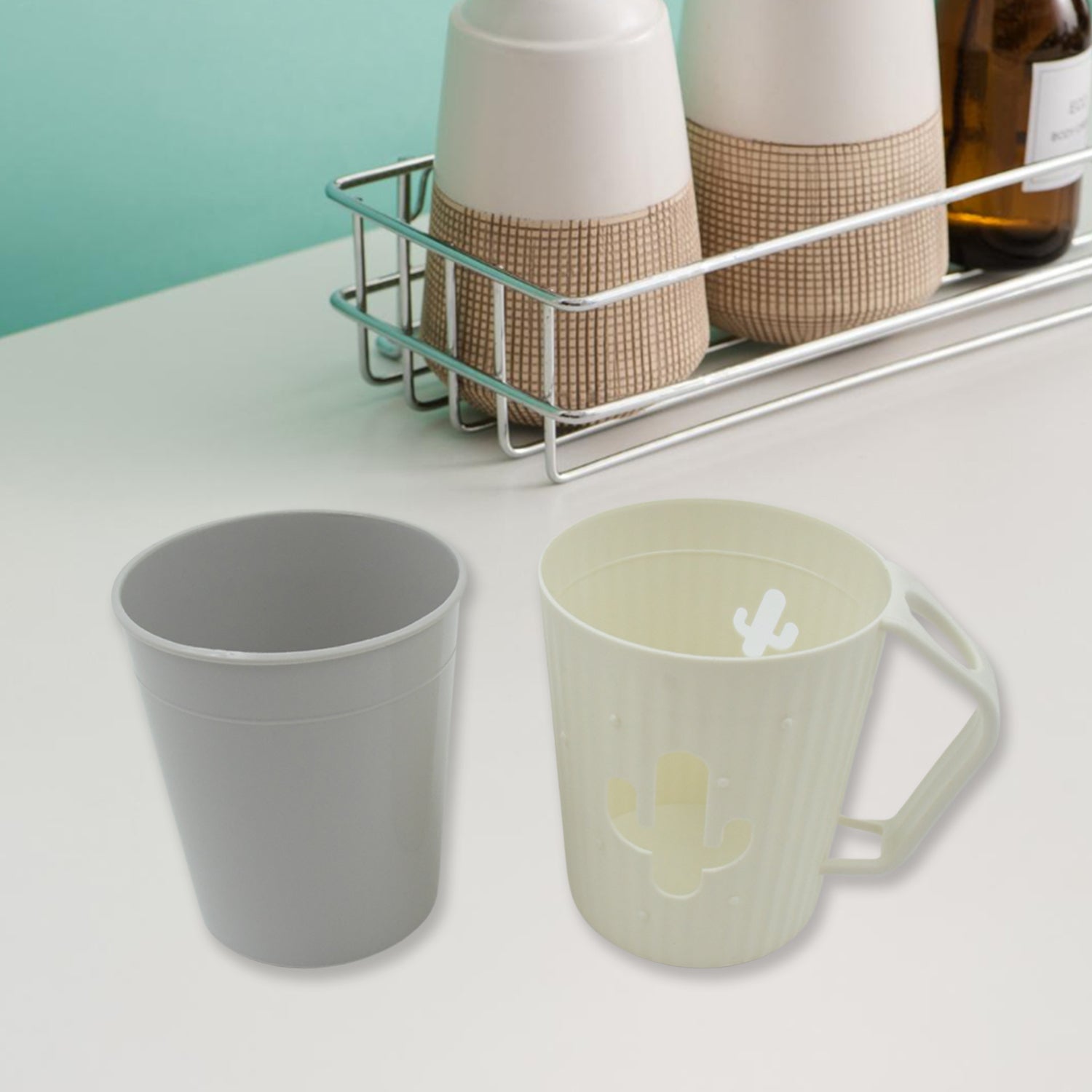 Multi-Purpose Plastic Cactus Cup, Brushing Cup, Cactus Look Toothbrush And Toothpaste Holder Bathroom Cup Cartoon Bathroom Cup With Slot Handle Toothbrush Holder For Bathroom (1 Pc) - Springkart 