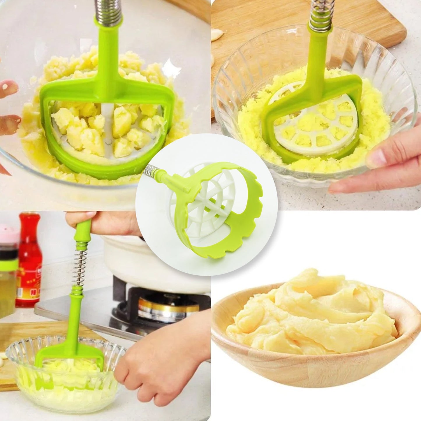 Multi Functional One-Handed Plastic Manual Mashed Potatoes Masher, Mash Sweet Potato Masher with Comfort Grip and Stainless-Steel Spring Design for Nonstick Pans (1 Pc) - Springkart 