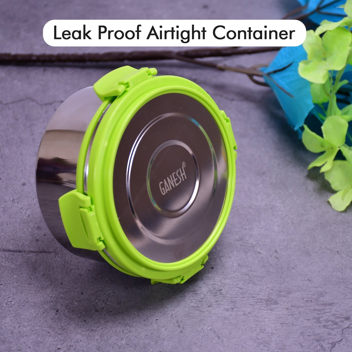 Ganesh Solo round 400 Stainless Steel Leak proof airtight Lunch Pack for Office & School Use - Springkart 