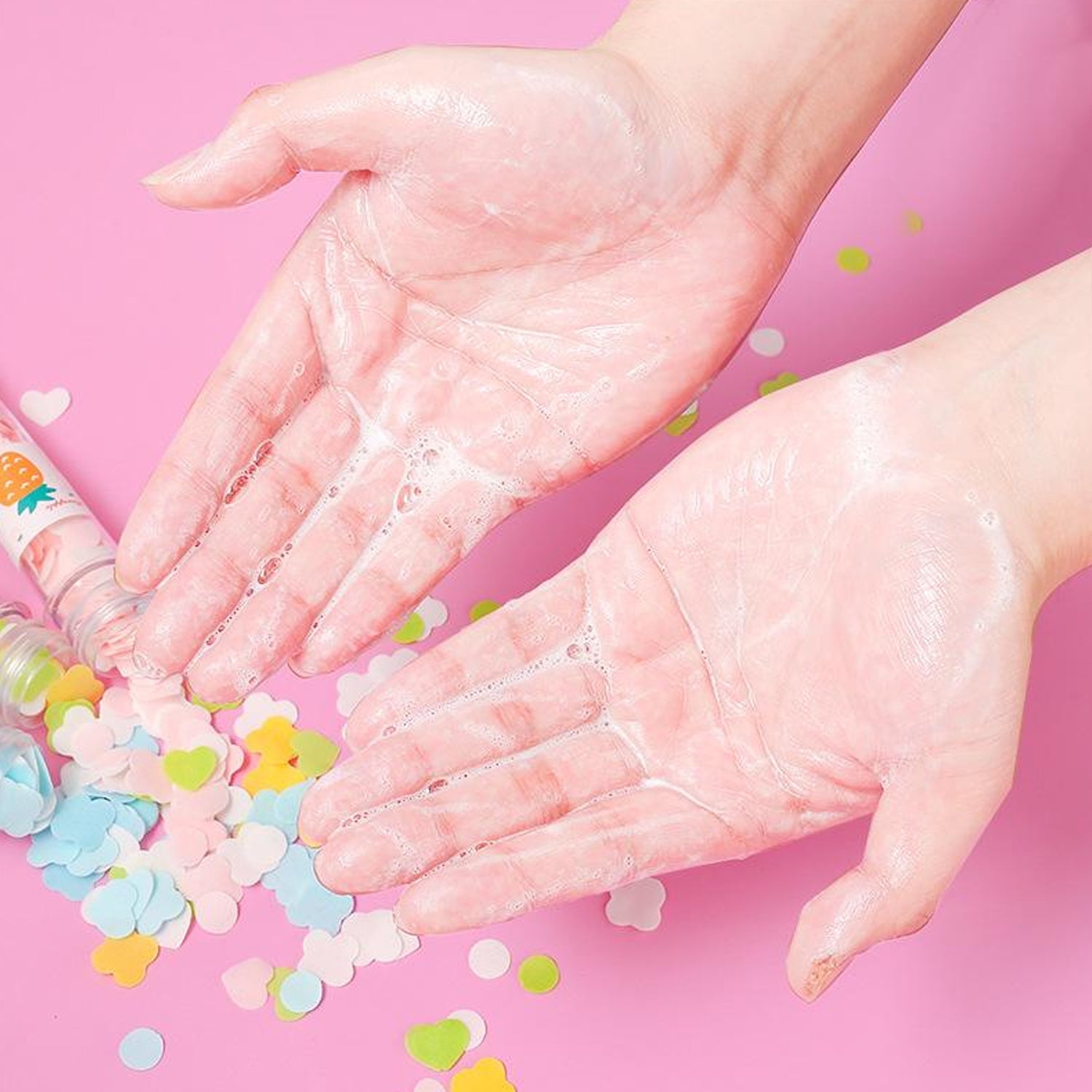 Test tube with flower-shaped paper soap strips for easy travel hand washing