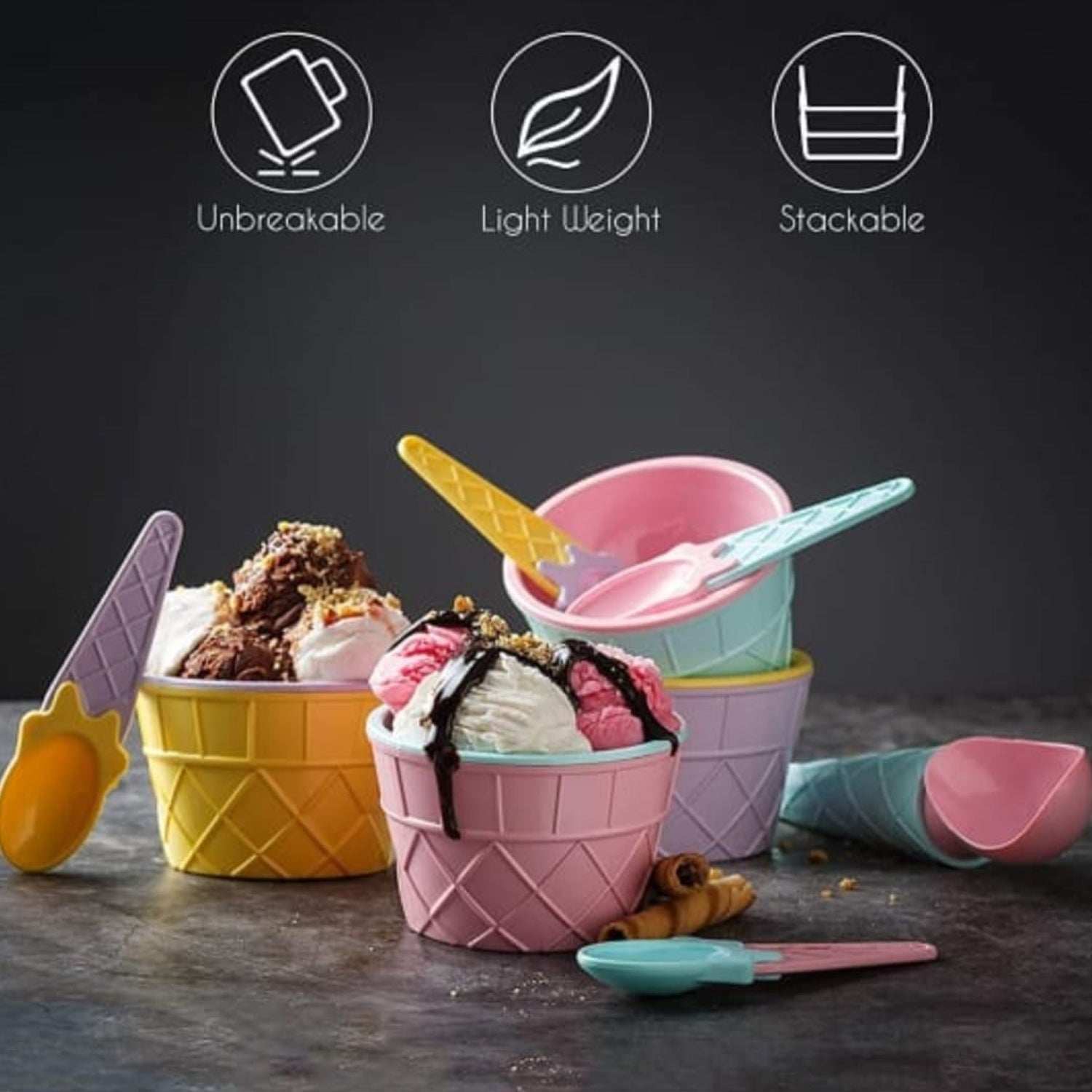 Ice Cream Waffle Bowl Set with Spoon – 2 Units - Springkart 