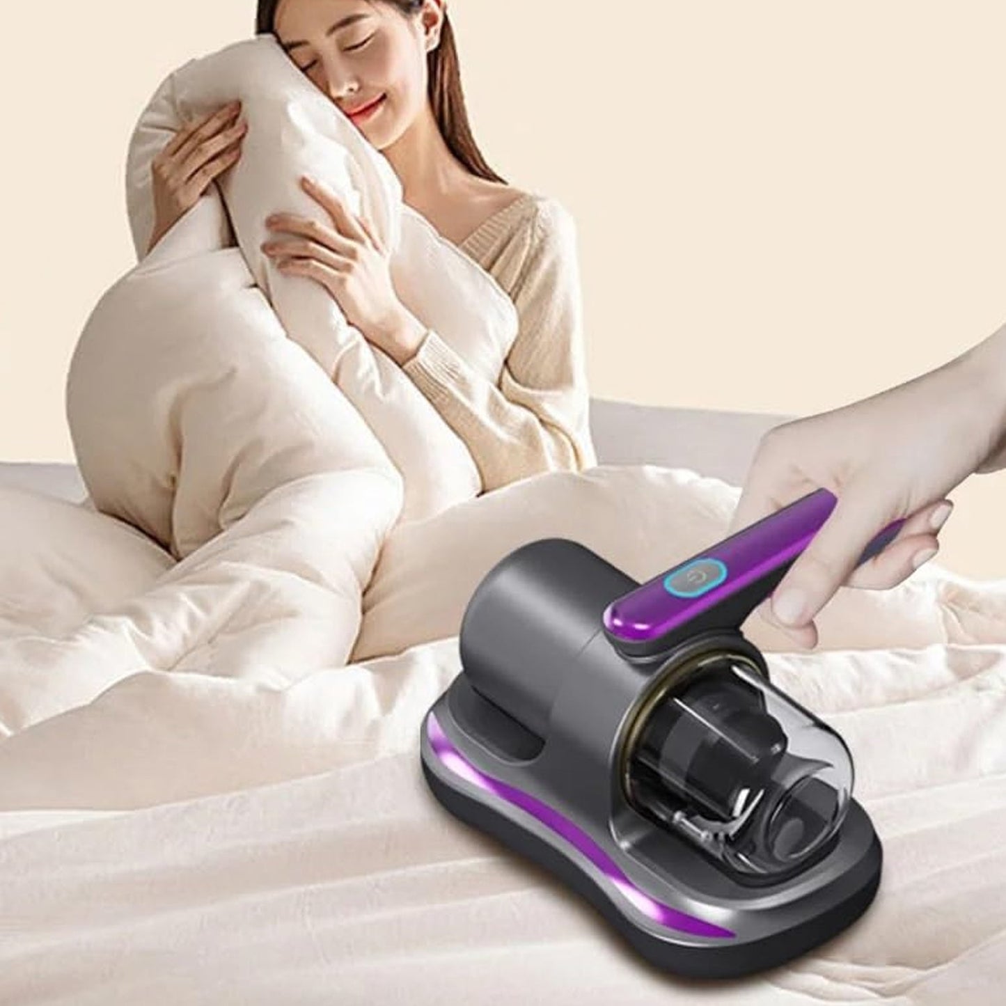 Powerful Suction Portable Handheld Vacuum Cleaner - Low Noise Vacuum Cleaner for Bed - Cordless Vacuum Cleaner for Car Seat Crevices Pillows, Mattresses, Sofas Wireless Anti Dust and Mite Cleaner - Springkart 