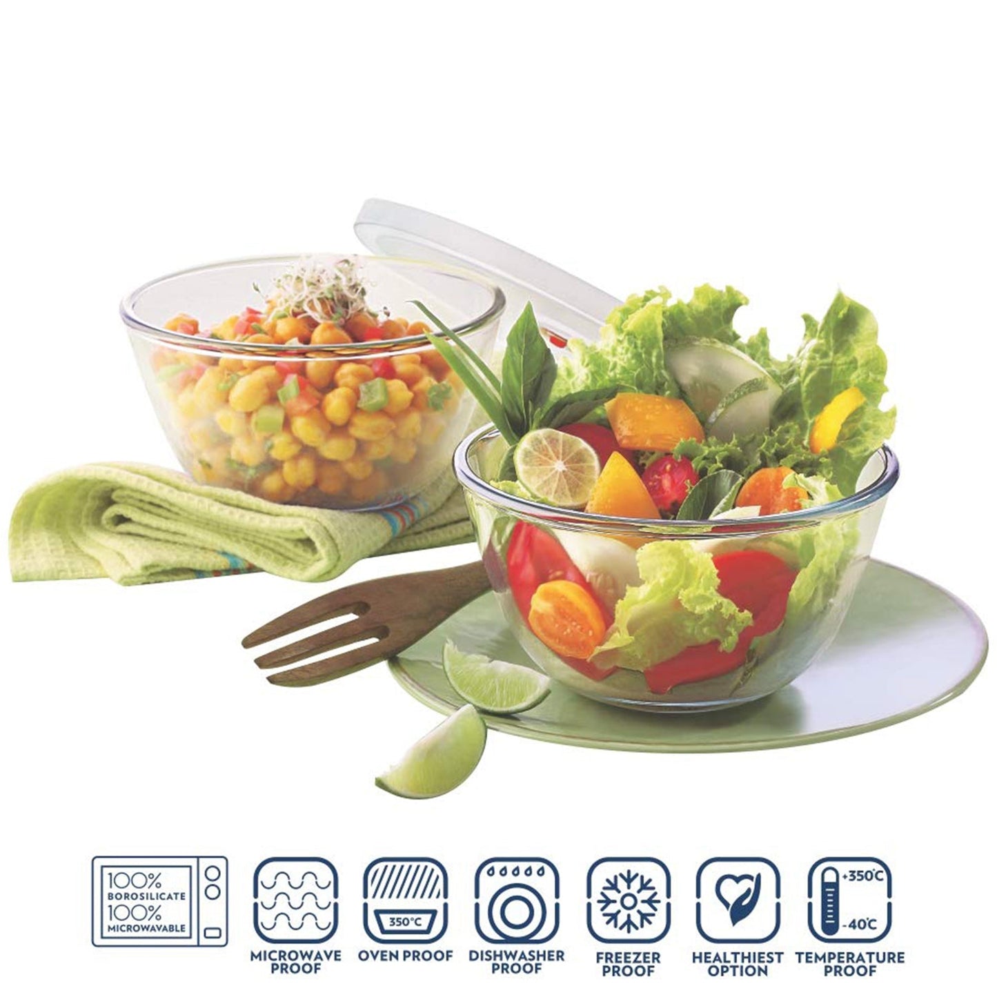 Bista Glass Serving & Mixing Bowls with Plastic Lid | Oven & Microwave Safe & Dishwasher Safe | Scratch Resistant | Transparent | For Household Gift For Birthday (3 Pcs set / 250 ML Approx) - Springkart 