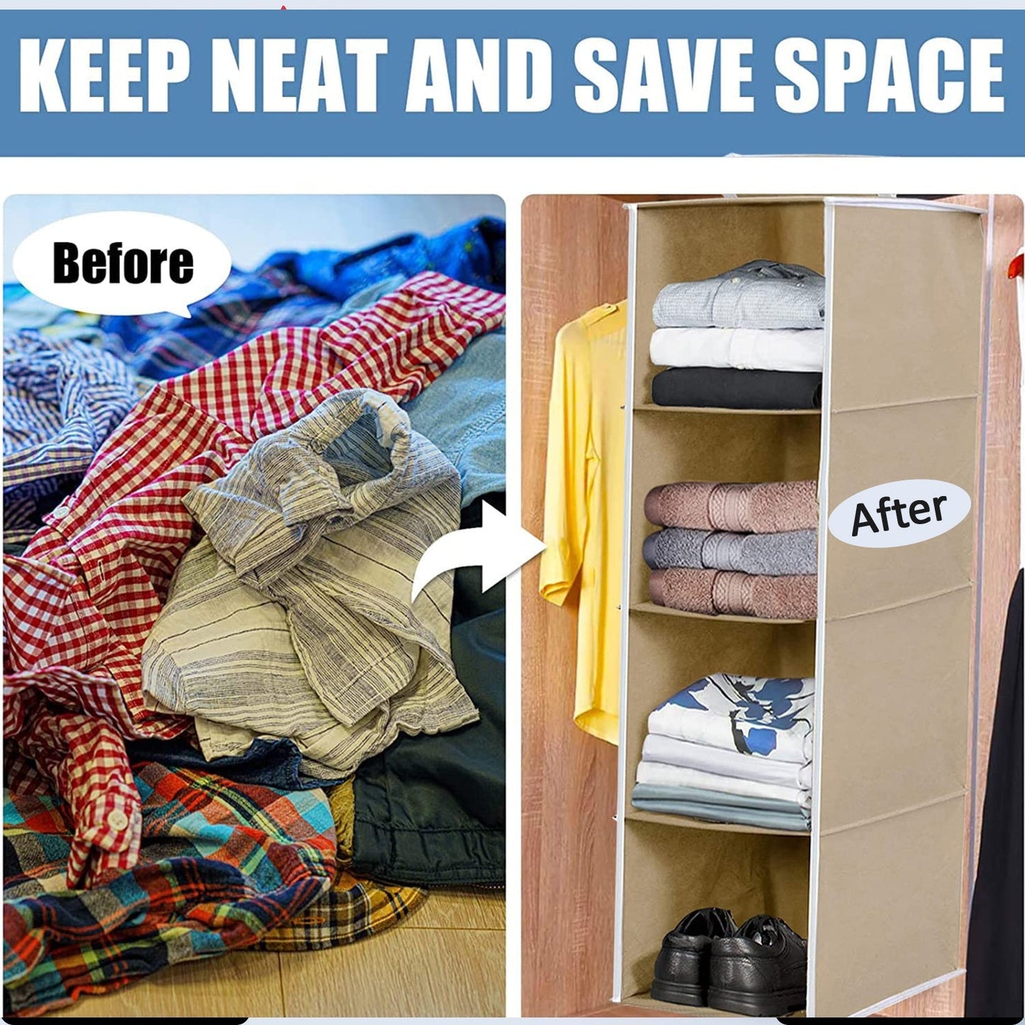 Fabric Hanging 4-Shelf Closet Cloth Organizer - Springkart 