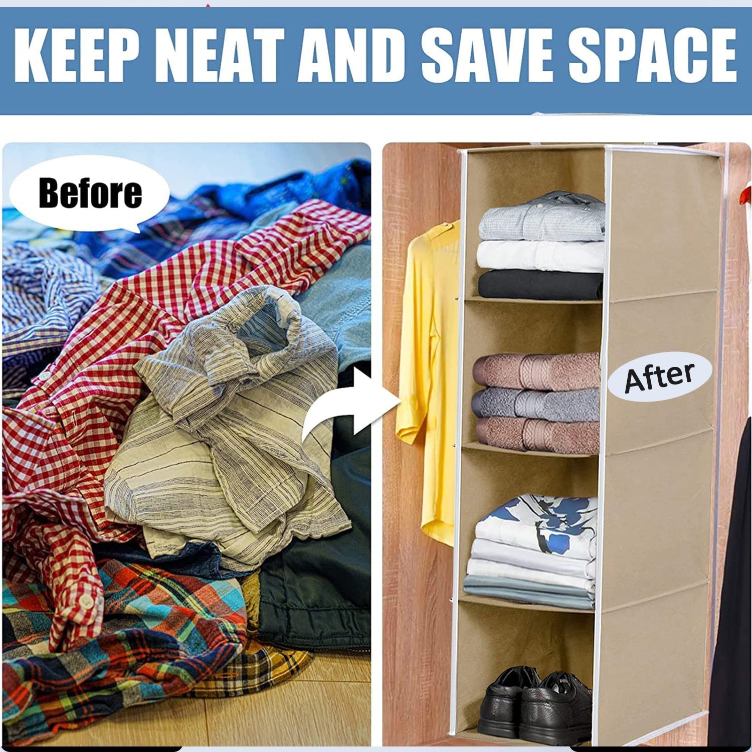 Fabric Hanging 4-Shelf Closet Cloth Organizer - Springkart 