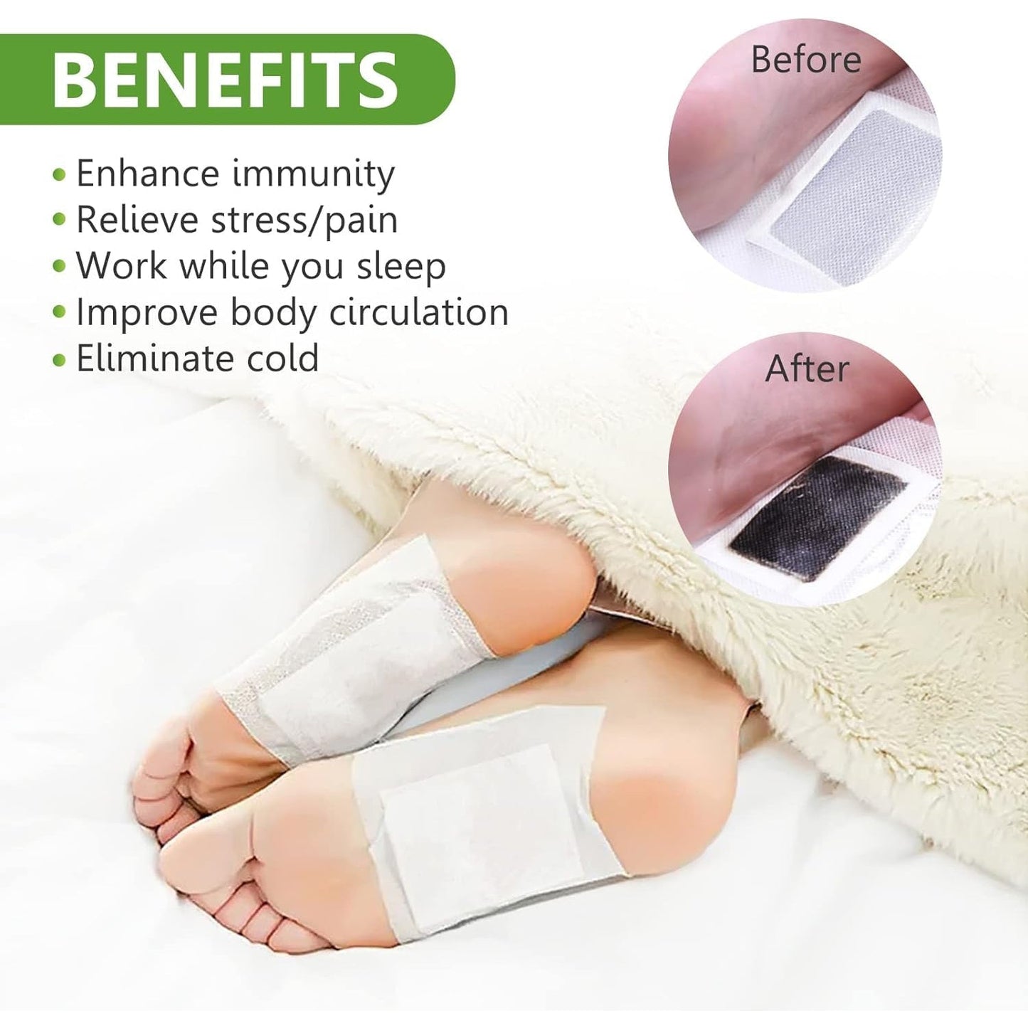 kinoki Cleansing Detox Foot Pads, Ginger & salt Foot Patch -10pcs (Free Size, White) - Springkart 
