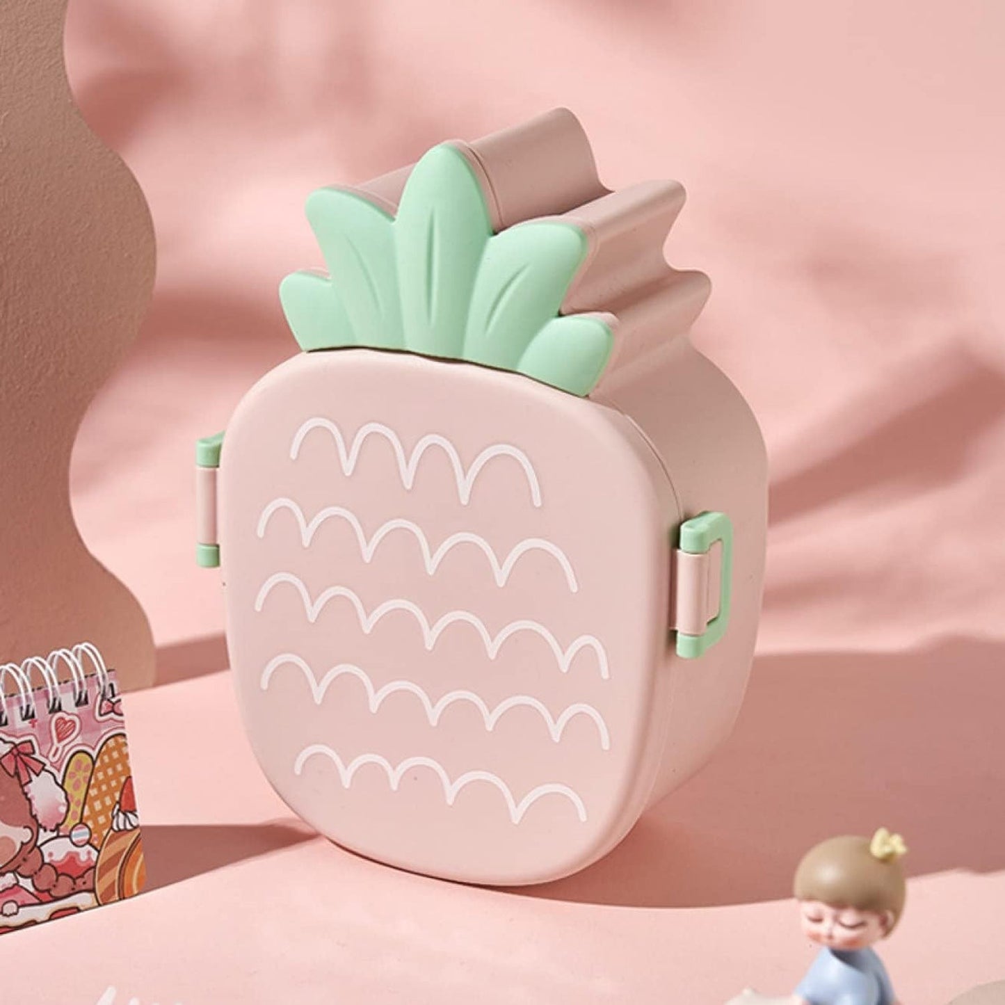 Kids Lunch Box Cute Pineapple Shaped Bento Box with Fork Spoon Snack Container Microwave Portable Office Lunch Box (1 Pc / With Spoon & Fork) - Springkart 