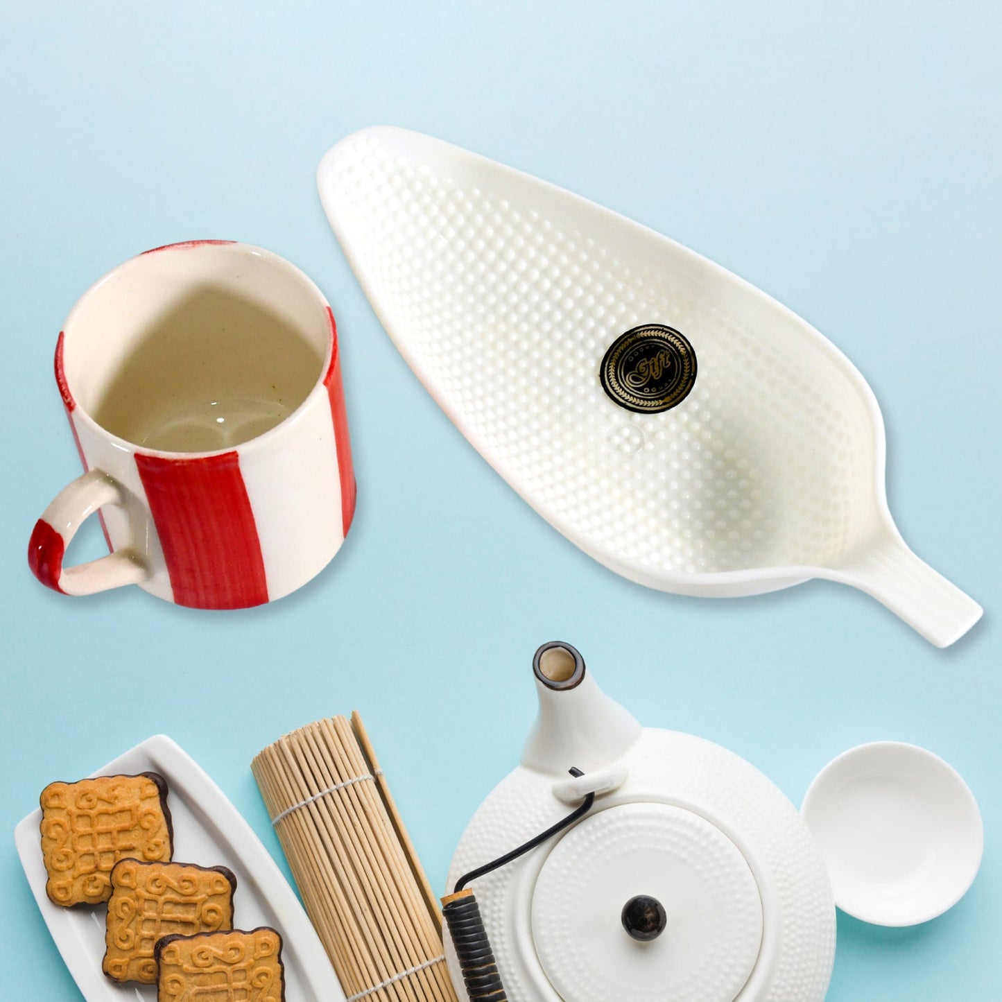Corn Cafe Ceramic Tea / Cups Set Including Plastic Leaf Shape Serving Platter Milk Cup, Coffee Cup, Tea Cup, Breakfast Cup / Mug, or Outdoor for Household Gift For Birthday (3 Pcs Set) - Springkart 