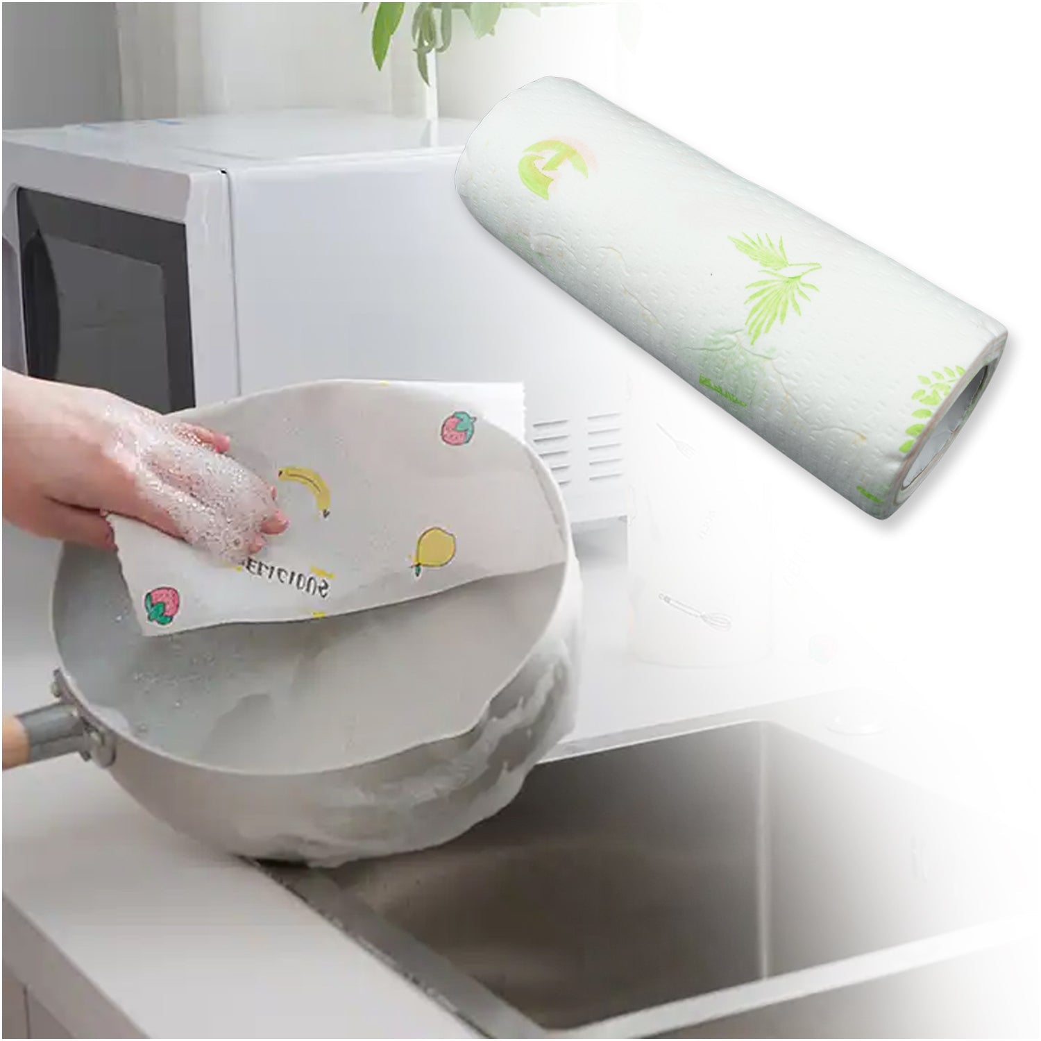 Non Woven Reusable and Washable Kitchen Printed Tissue Roll Non-stick Oil Absorbing Paper Roll Kitchen Special Paper Towel Wipe Paper Dish Cloth Cleaning Cloth 40 sheets / Pulls - Springkart 
